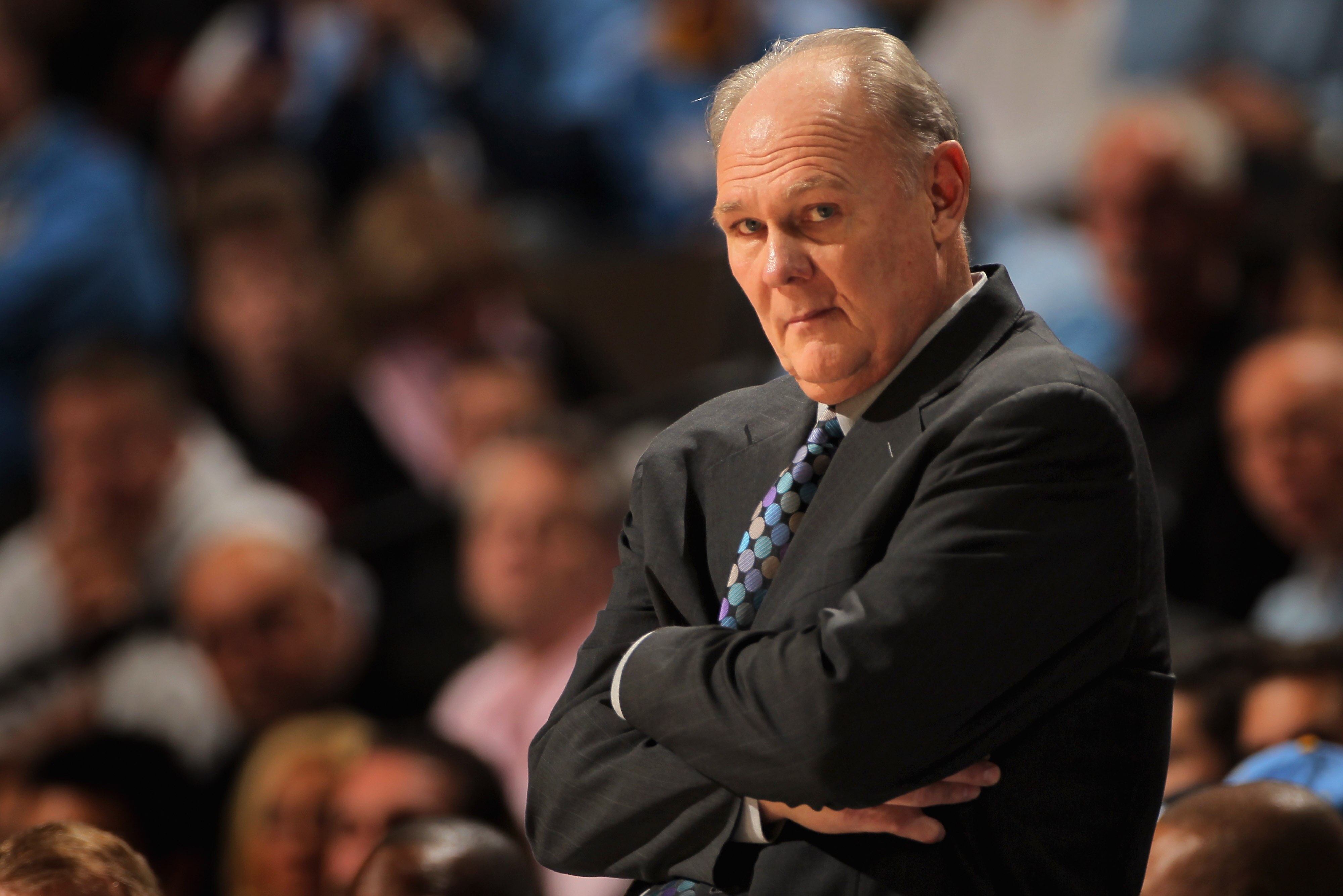 DENVER - NOVEMBER 16:  George Karl, head coach of the Denver Nuggets, leads his team against the New York Knicks at the Pepsi Center on November 16, 2010 in Denver, Colorado. The Nuggets defeated the Knicks 120-118. NOTE TO USER: User expressly acknowledg