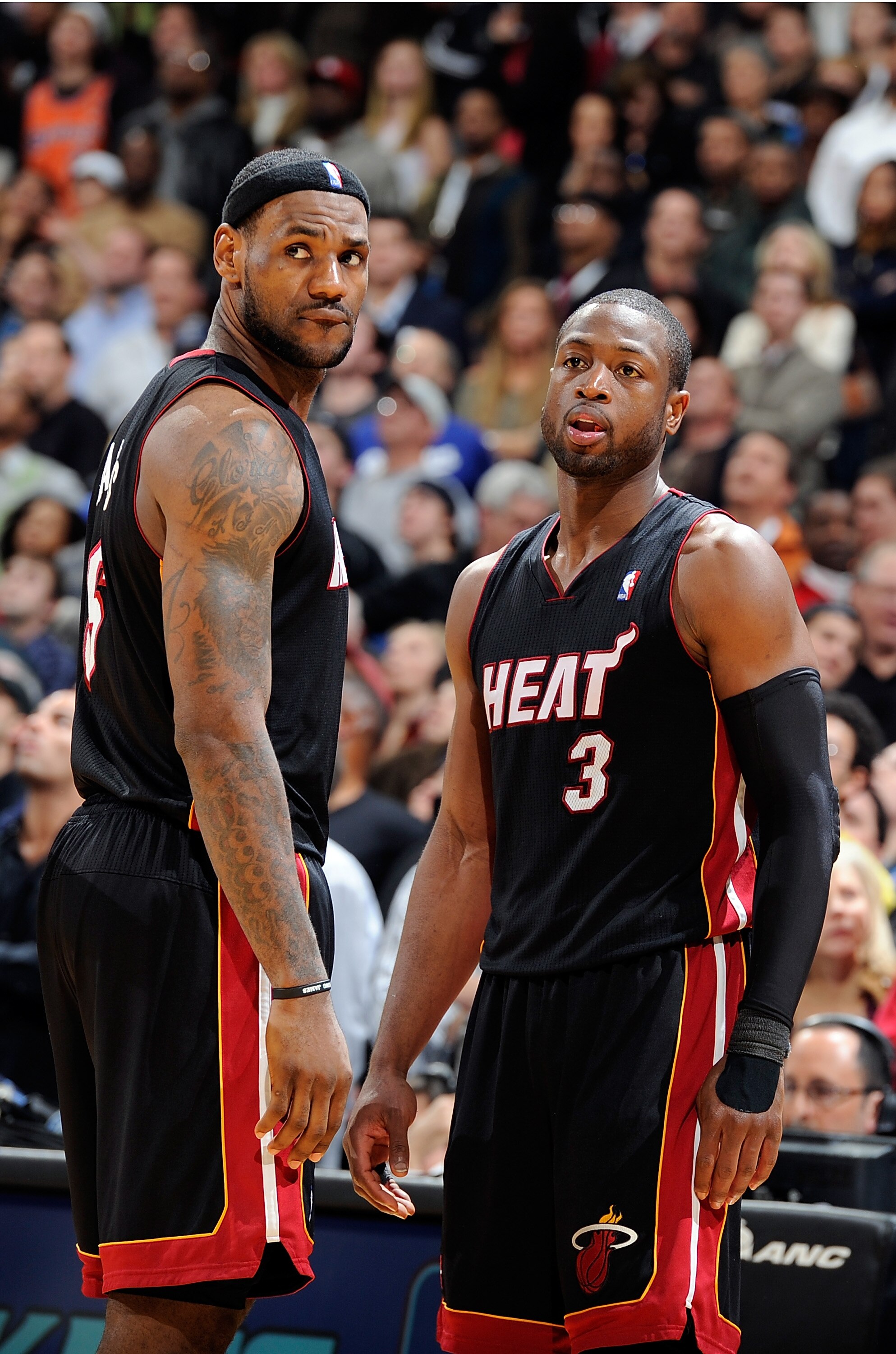 WASHINGTON, DC - DECEMBER 18: LeBron James #6 of the Miami Heat talks with Dwyane Wade #3 during the game against the Washington Wizards at the Verizon Center on December 18, 2010 in Washington, DC. NOTE TO USER: User expressly acknowledges and agrees th WASHINGTON, DC - DECEMBER 18: LeBron James #6 of the Miami Heat talks with Dwyane Wade #3 during the game against the Washington Wizards at the Verizon Center on December 18, 2010 in Washington, DC. NOTE TO USER: User expressly acknowledges and agrees th