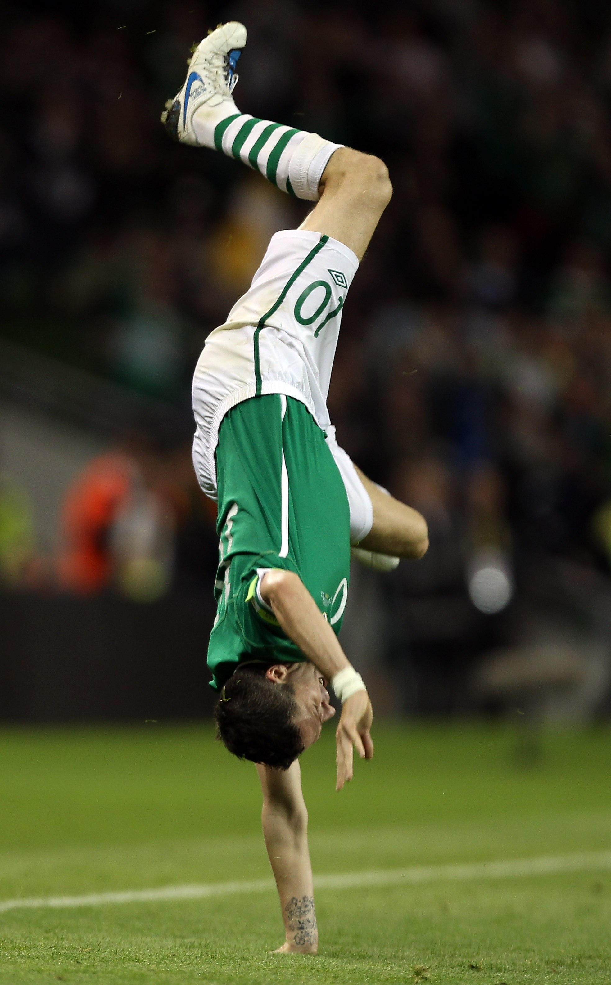 DUBLIN, IRELAND - SEPTEMBER 07:  Robbie Keane of Republic of Ireland celebrates scoring the 3rd goal during the UEFA EURO 2012 Group B Qualifier between Republic of Ireland and Andorra at the Aviva Stadium on September 7, 2010 in Dublin, Ireland.  (Photo