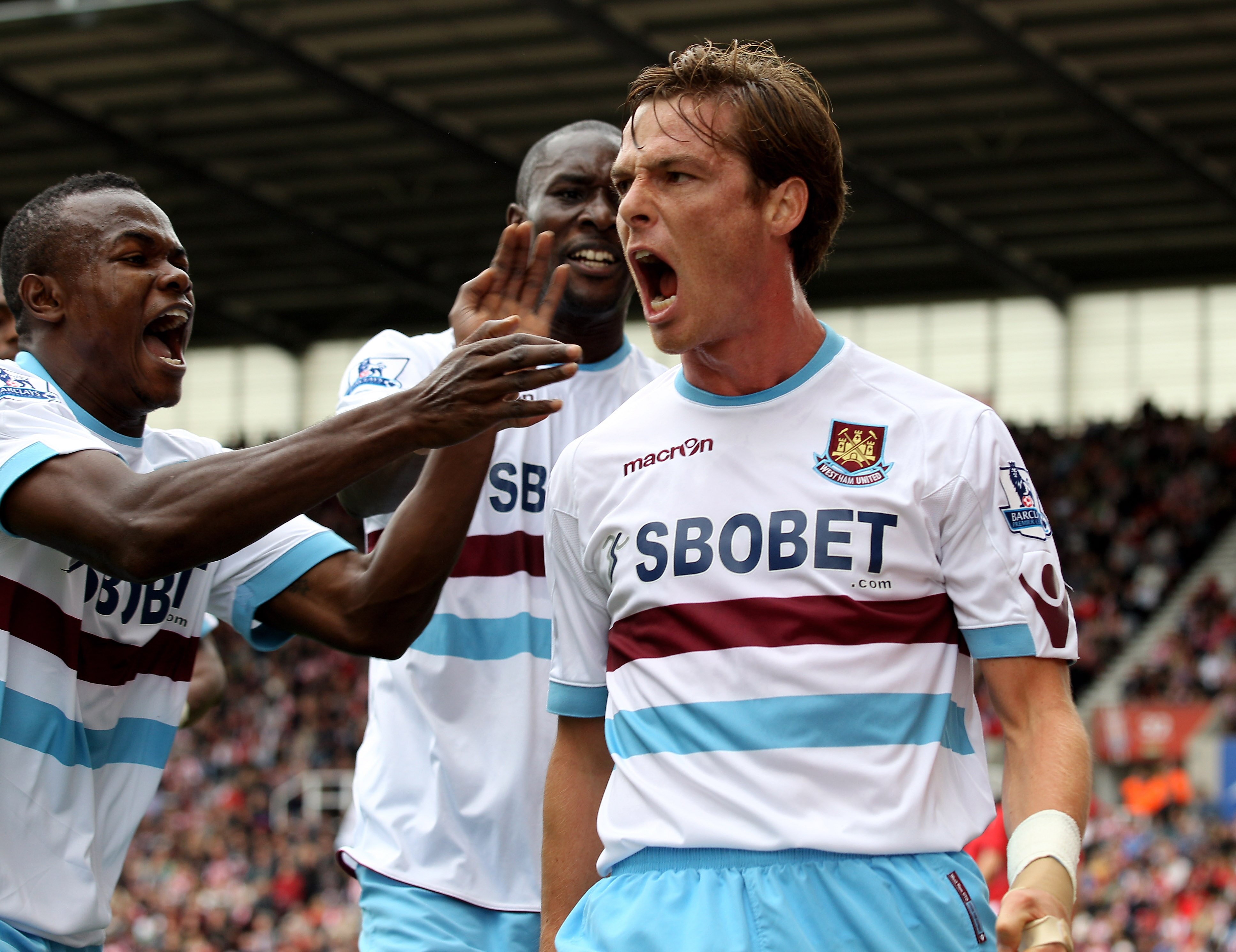 STOKE ON TRENT, ENGLAND - SEPTEMBER 18:  Scott Parker of West Ham scores a goal during the Barclays Premier League match between Stoke City and West Ham United at the Britannia Stadium on September 18, 2010 in Stoke on Trent, England.  (Photo by Mark Thom
