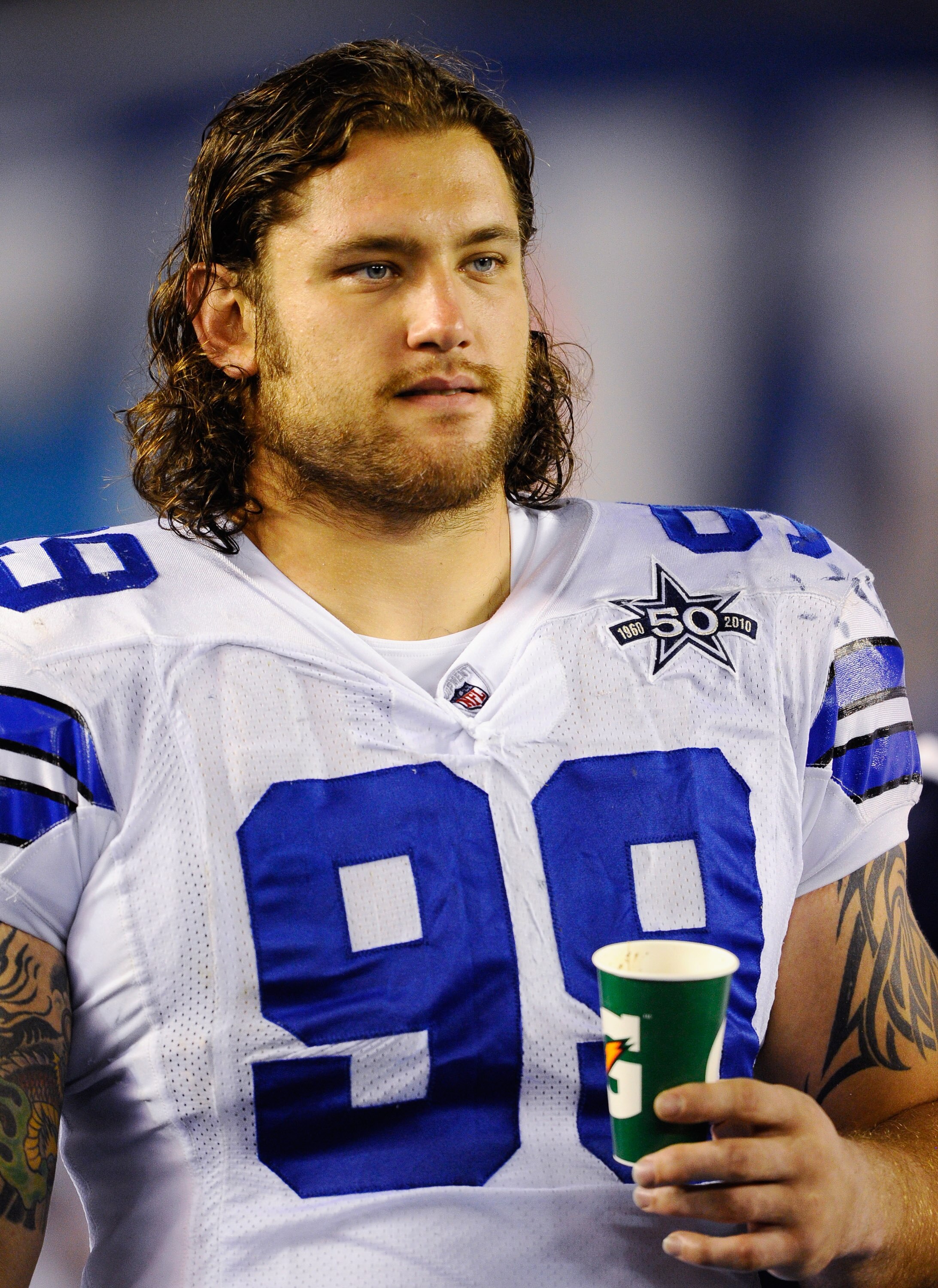 SAN DIEGO - AUGUST 21: Igor Olshansky #99 of the Dallas Cowboys on the sidelines during the pre-season NFL football game against San Diego Chargers at Qualcomm Stadium on August 21, 2010 in San Diego, California.  (Photo by Kevork Djansezian/Getty Images)