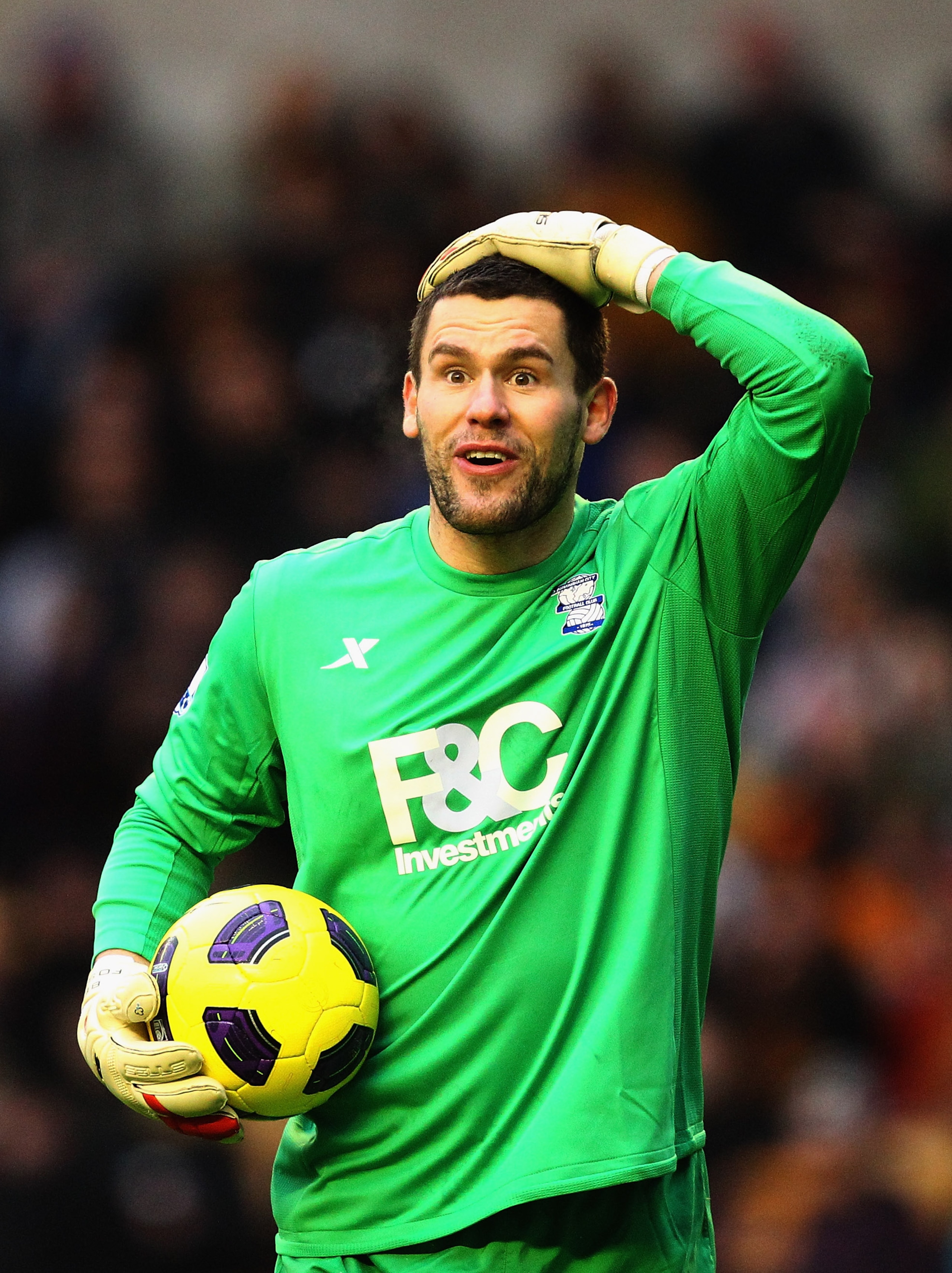 WOLVERHAMPTON, ENGLAND - DECEMBER 12:  Birmingham goalkeeper Ben Foster in action during the Barclays Premier League match between Wolverhampton Wanderers and Birmingham City at Molineux on December 12, 2010 in Wolverhampton, England.  (Photo by Richard H