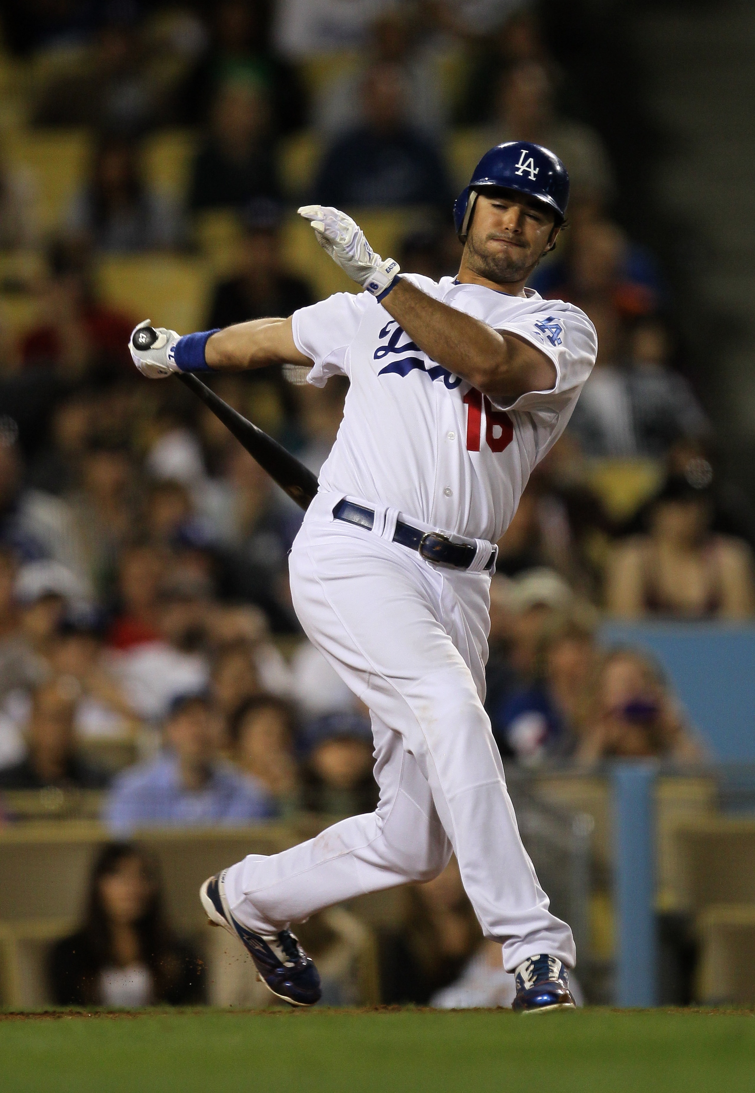 LOS ANGELES, CA - JUNE 03: Andre Ethier #16 of the Los Angeles Dodgers strikes out out with two runners on base to end the eighth inning in the game with the Atlanta Braves on June 3, 2010 at Dodger Stadium in Los Angeles, California. The Braves won 4-3 LOS ANGELES, CA - JUNE 03: Andre Ethier #16 of the Los Angeles Dodgers strikes out out with two runners on base to end the eighth inning in the game with the Atlanta Braves on June 3, 2010 at Dodger Stadium in Los Angeles, California. The Braves won 4-3