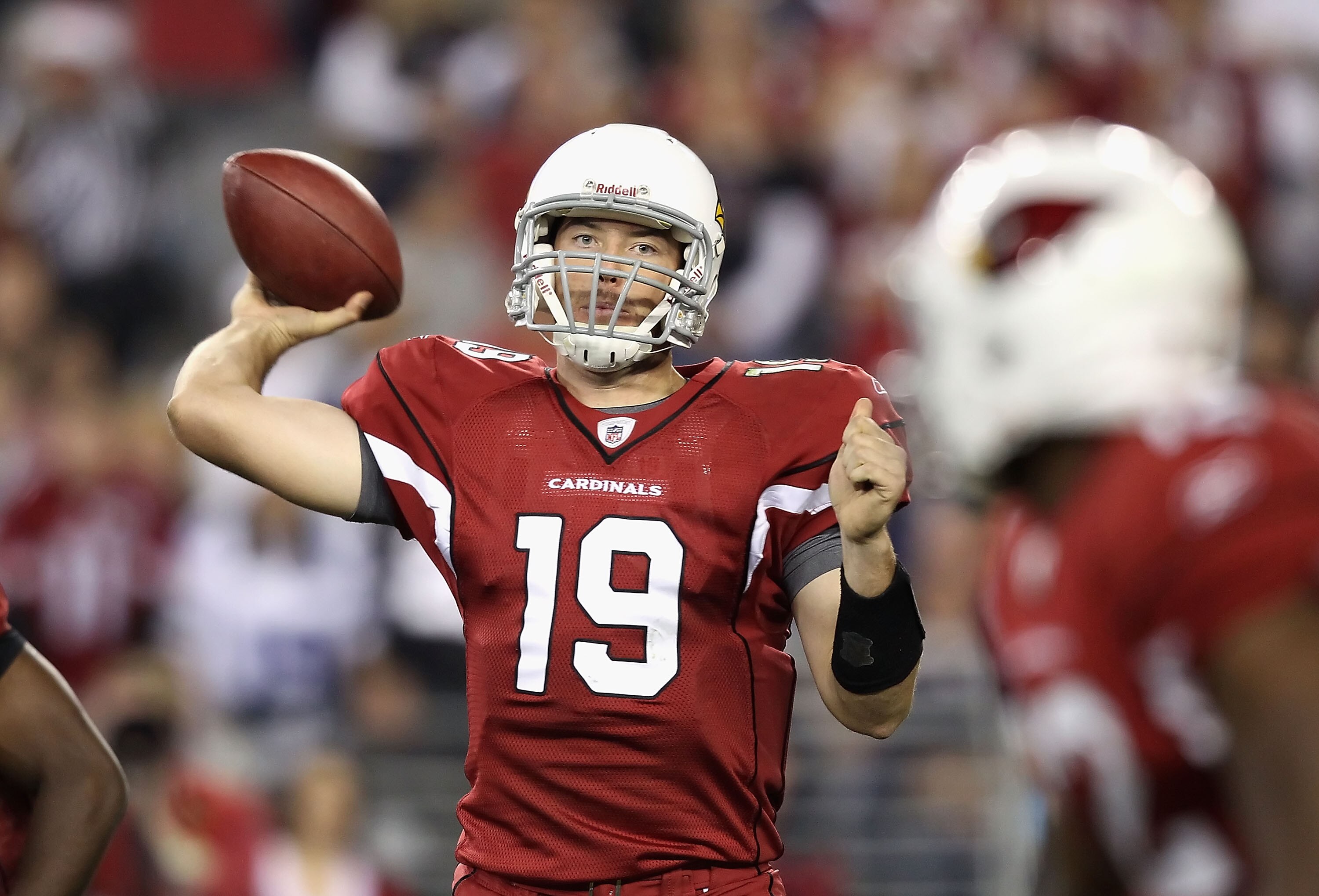 GLENDALE, AZ - DECEMBER 25: Quarterback John Skelton #19 of the Arizona Cardinals throws a pass during the NFL game against the Dallas Cowboys at the University of Phoenix Stadium on December 25, 2010 in Glendale, Arizona. The Cardinals defeated the Cowbo