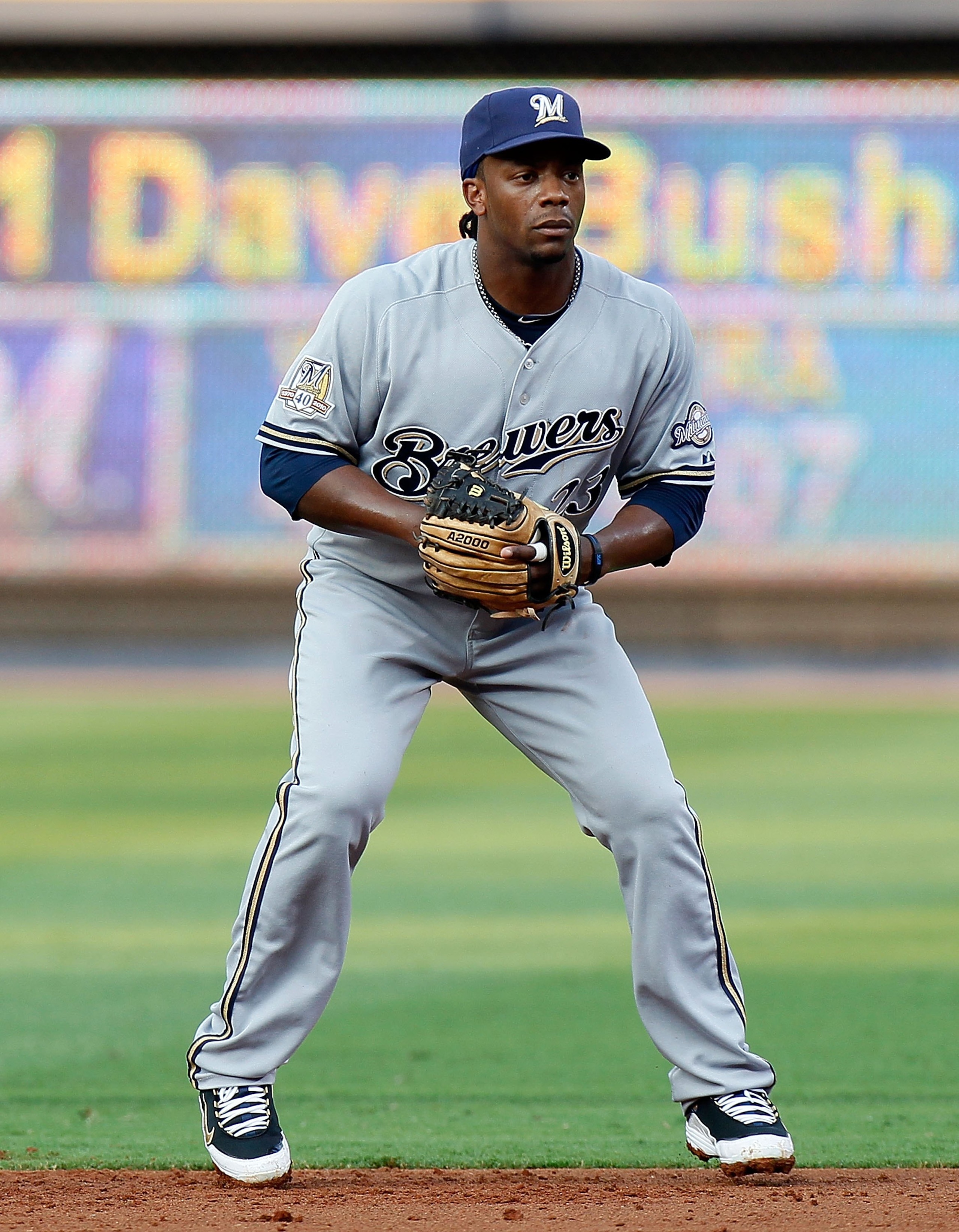 ATLANTA - JULY 15:  Rickie Weeks #23 of the Milwaukee Brewers against the Atlanta Braves at Turner Field on July 15, 2010 in Atlanta, Georgia.  (Photo by Kevin C. Cox/Getty Images)