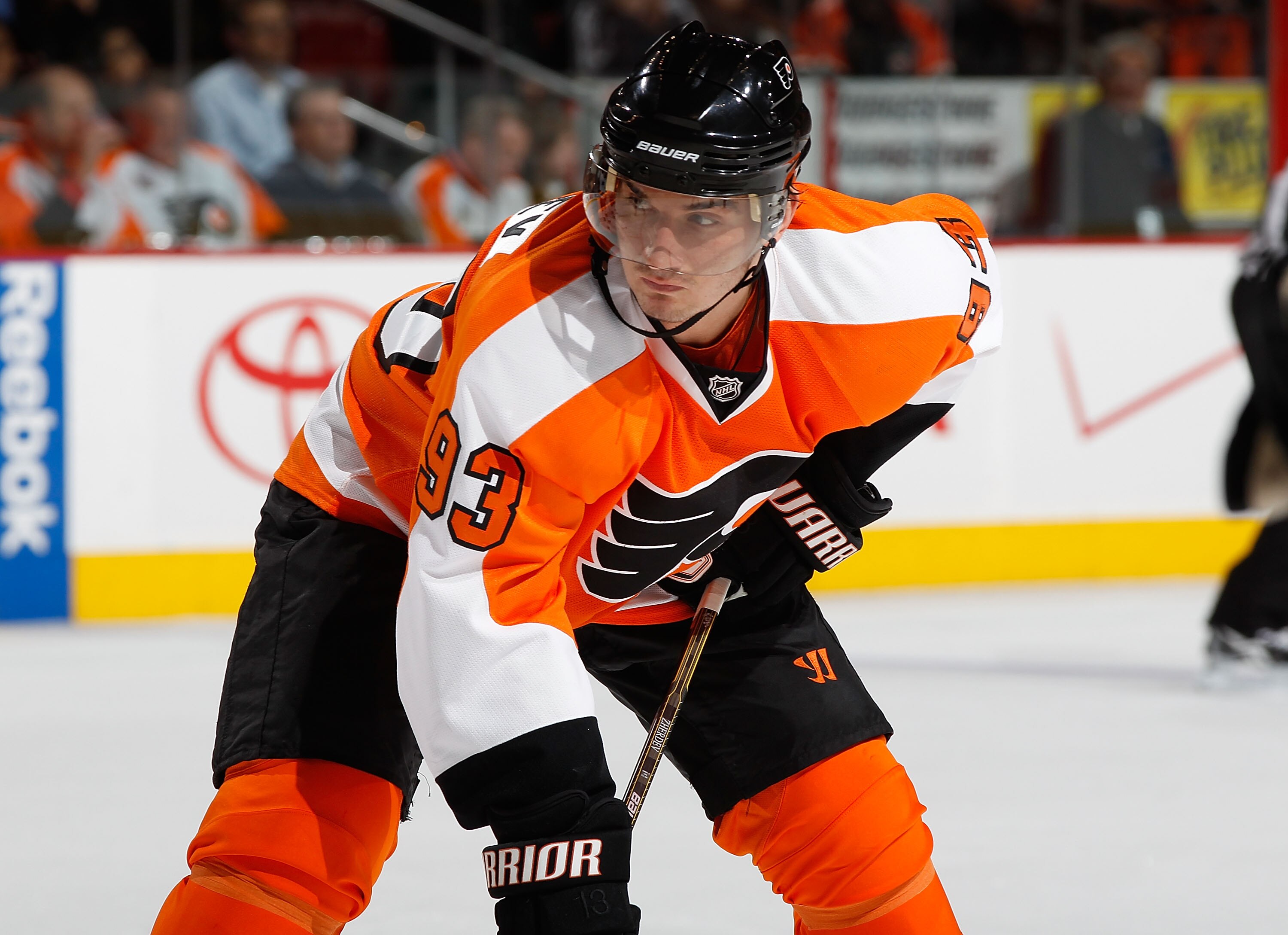 PHILADELPHIA - DECEMBER 08:  Nikolay Zherdev #93 of the Philadelphia Flyers skates against San Jose Sharks on December 8, 2010 at the Wells Fargo Center in Philadelphia, Pennsylvania. Sharks defeat the Flyers 5-4 in a shootout.  (Photo by Mike Stobe/Getty