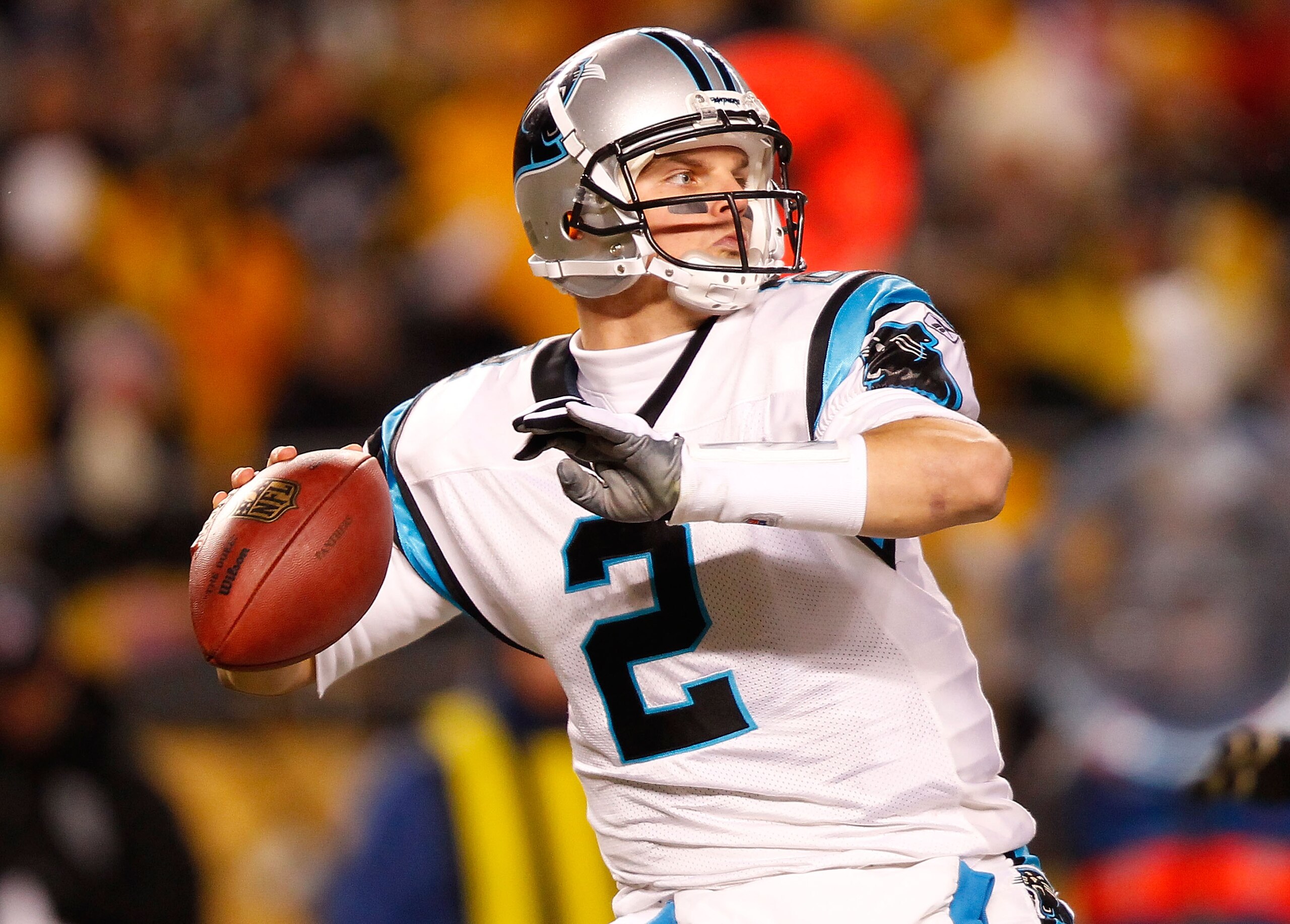 PITTSBURGH - DECEMBER 23:  Jimmy Clausen #2 of the Carolina Panthers drops back to pass against the Pittsburgh Steelers during the game on December 23, 2010 at Heinz Field in Pittsburgh, Pennsylvania.  (Photo by Jared Wickerham/Getty Images)