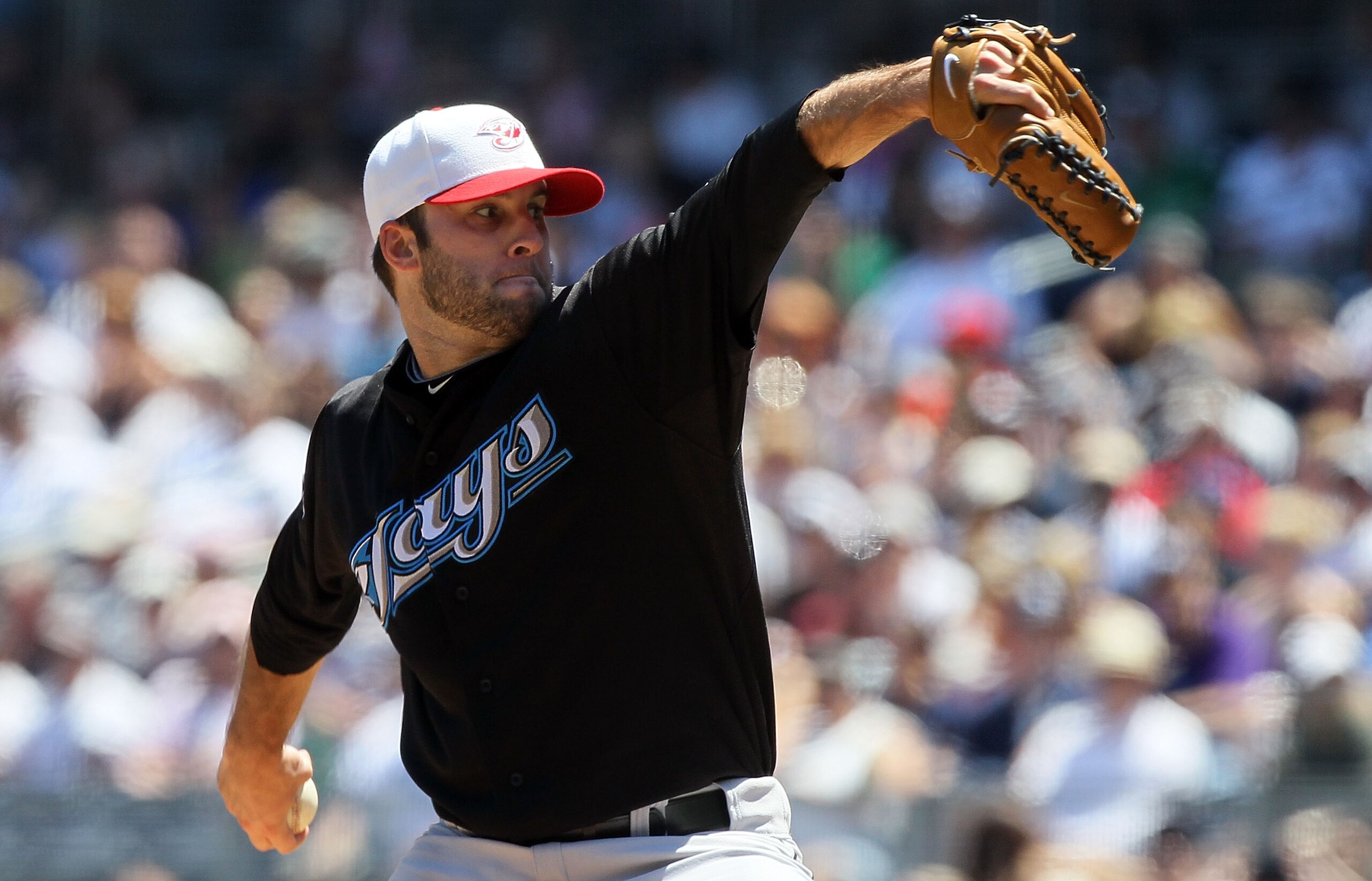 NEW YORK - JULY 04:  Brandon Morrow #23 of the Toronto Blue Jays delivers a pitch against the New York Yankees on July 4, 2010 at Yankee Stadium in the Bronx borough of New York City.  (Photo by Jim McIsaac/Getty Images)