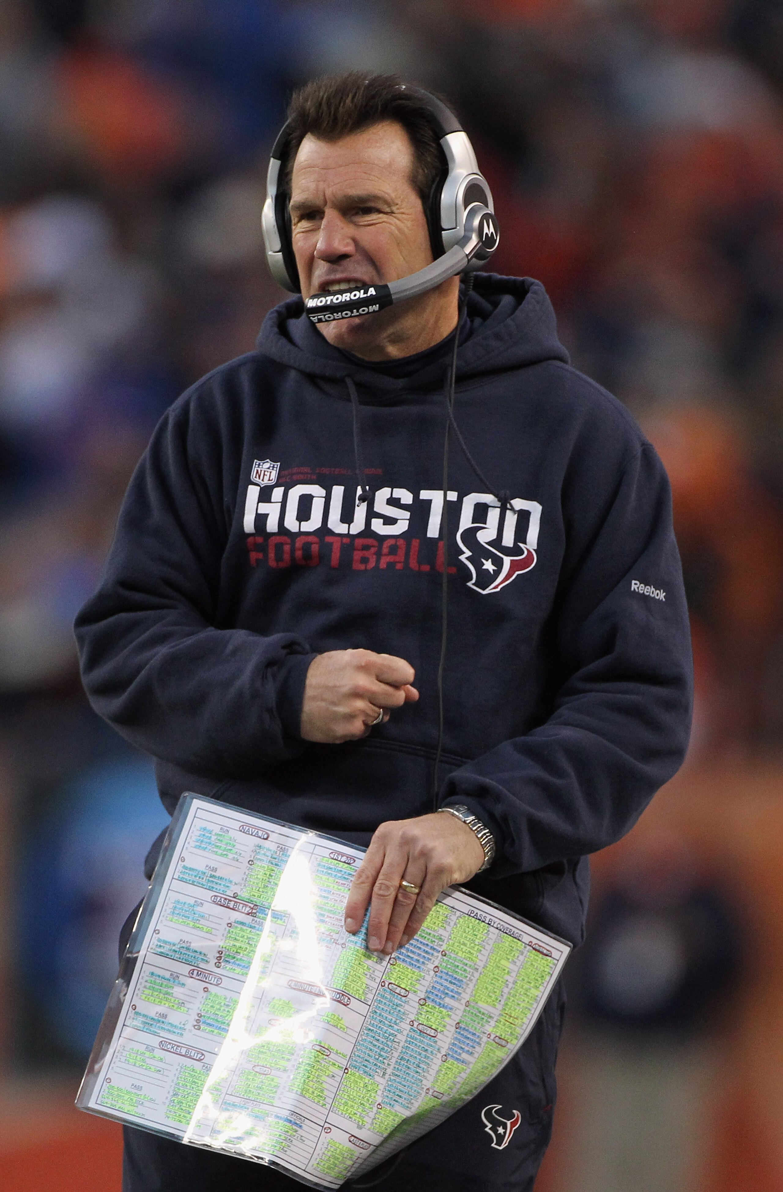 DENVER - DECEMBER 26: Head coach Gary Kubiak of the Houston Texas reacts after his team failed to convert a third down against the Denver Broncos at INVESCO Field at Mile High on December 26, 2010 in Denver, Colorado. The Broncos defeated the Texans 24-2 DENVER - DECEMBER 26: Head coach Gary Kubiak of the Houston Texas reacts after his team failed to convert a third down against the Denver Broncos at INVESCO Field at Mile High on December 26, 2010 in Denver, Colorado. The Broncos defeated the Texans 24-2
