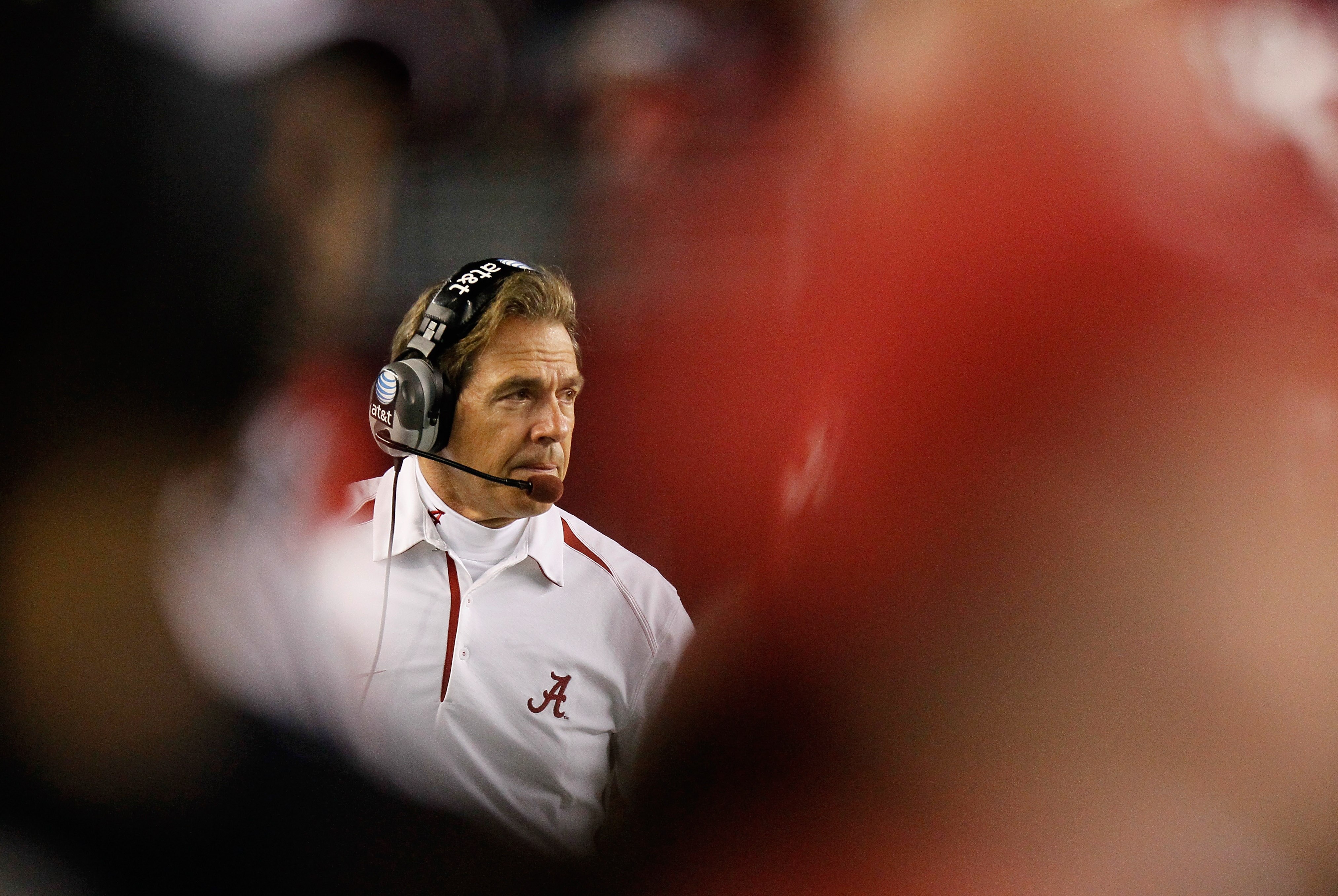 TUSCALOOSA, AL - OCTOBER 16:  Head coach Nick Saban of the Alabama Crimson Tide walks the sidelines during the game against the Ole Miss Rebels at Bryant-Denny Stadium on October 16, 2010 in Tuscaloosa, Alabama.  (Photo by Kevin C. Cox/Getty Images)