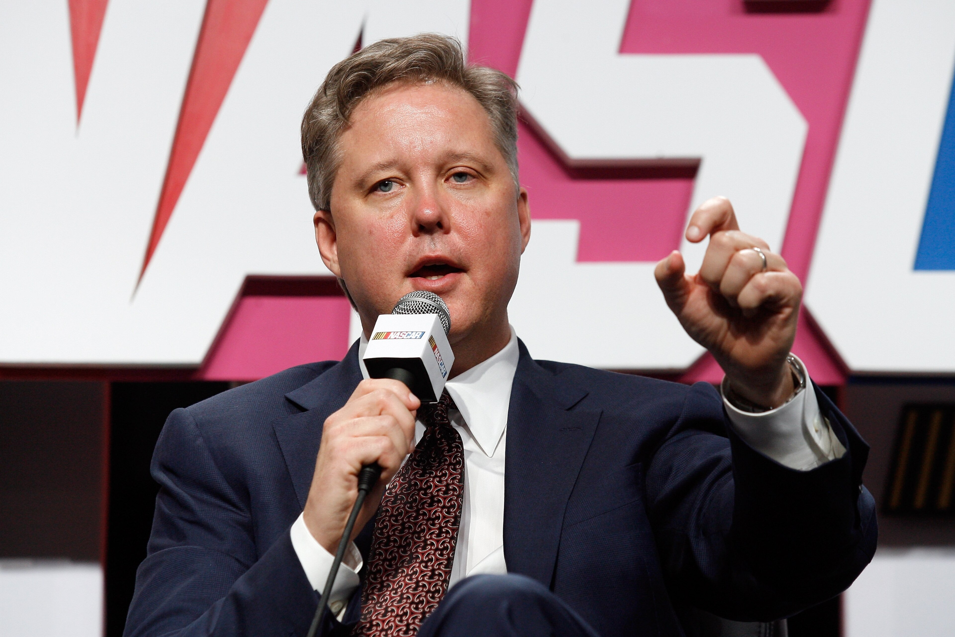 CONCORD, NC - JANUARY 21:  NASCAR Chairman and CEO Brian France speaks with the media during the NASCAR Sprint Media Tour hosted by Charlotte Motor Speedway, held at the NASCAR Research and Development Center on January 21, 2010 in Concord, North Carolina