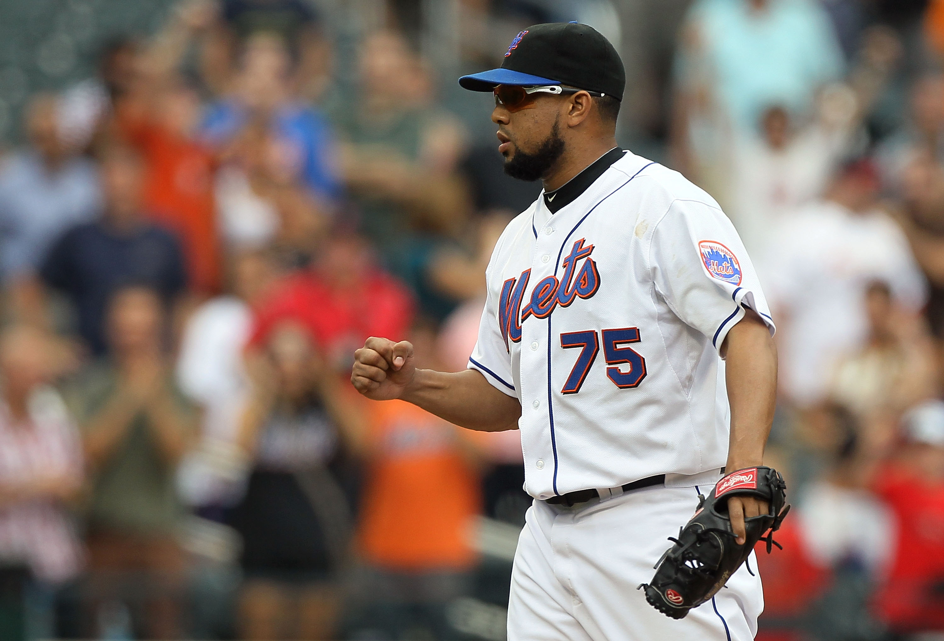 NEW YORK - JULY 29:  Francisco Rodriguez #75 of the New York Mets celebrates after defeating the St. Louis Cardinals on July 29, 2010 at Citi Field in the Flushing neighborhood of the Queens borough of New York City. The Mets defeated the Cardinals 4-0.