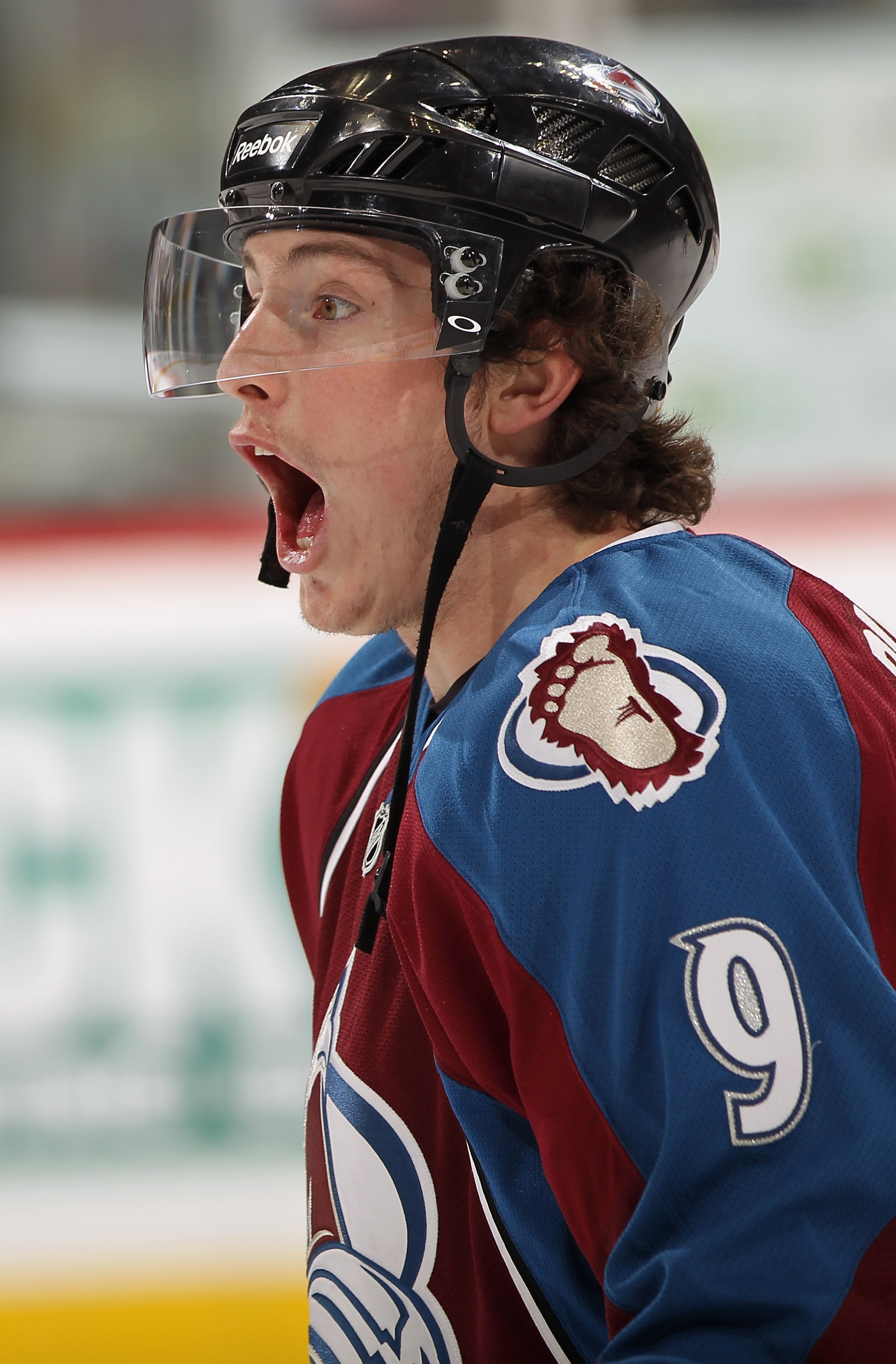 DENVER - DECEMBER 23:  Matt Duchene #9 of the Colorado Avalanche reacts during pregame warm up prior to facing the Minnesota Wild at the Pepsi Center on December 23, 2010 in Denver, Colorado.  (Photo by Doug Pensinger/Getty Images)