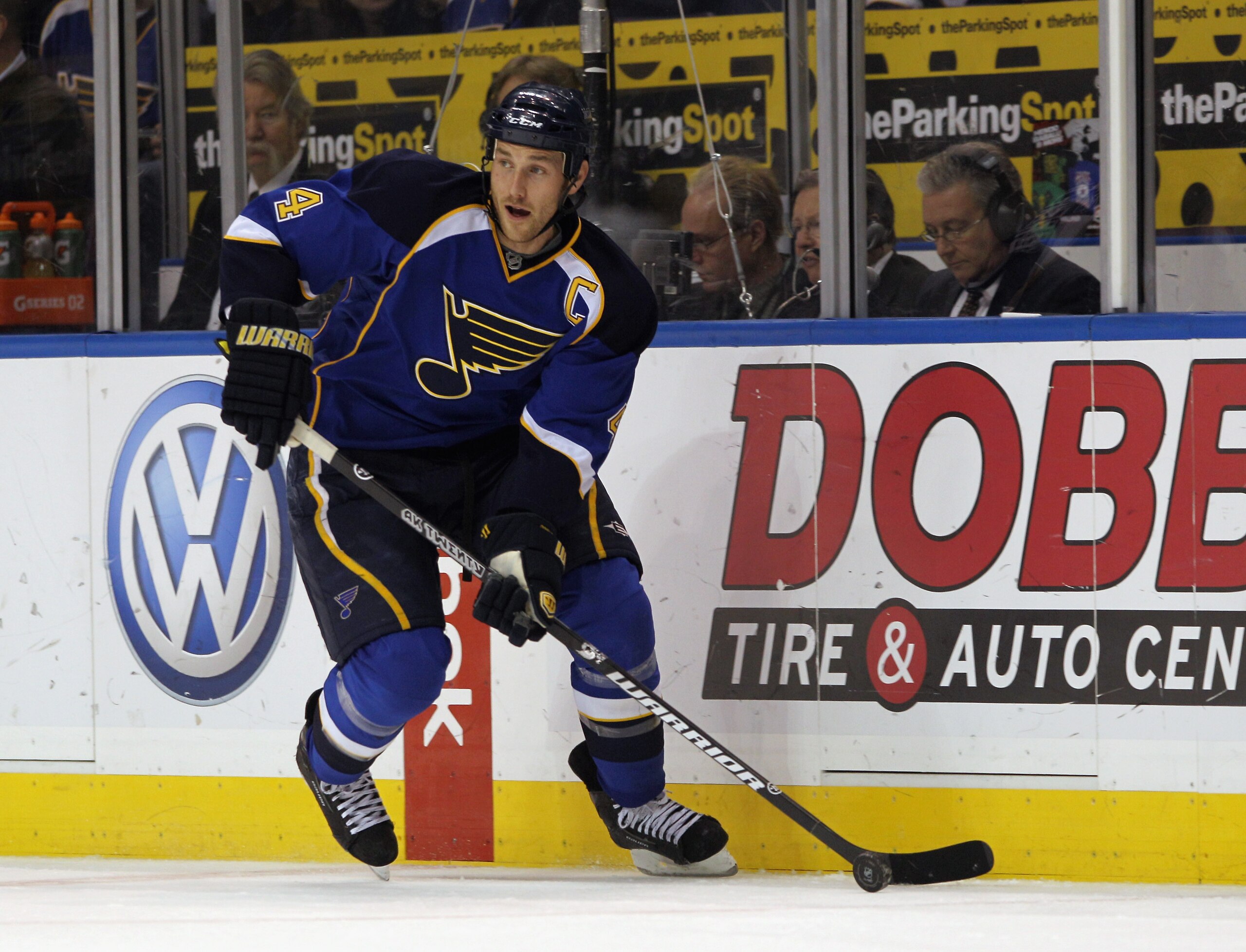 ST LOUIS, MO - DECEMBER 09: Eric Brewer #4 of the St. Louis Blues skates against the Columbus Blue Jackets at the Scottrade Center on December 9, 2010 in St Louis, Missouri. The Blues defeated The Blue Jackets 4-1.  (Photo by Bruce Bennett/Getty Images)