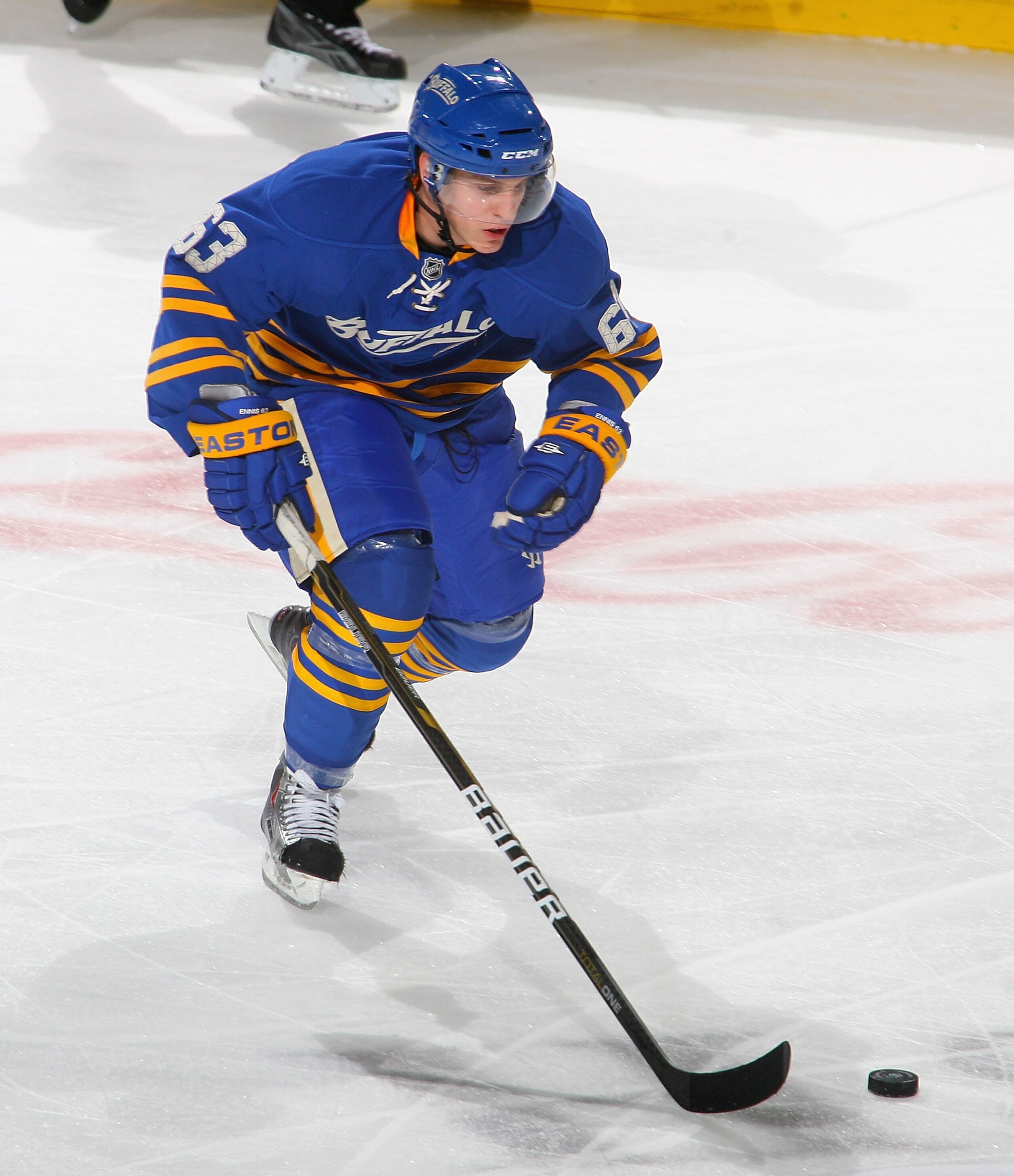 BUFFALO, NY - DECEMBER 11: Tyler Ennis #63 of the Buffalo Sabres skates against the Pittsburgh Penguins at HSBC Arena on December 11, 2010 in Buffalo, New York. Pittsburgh won 5-2.  (Photo by Rick Stewart/Getty Images)