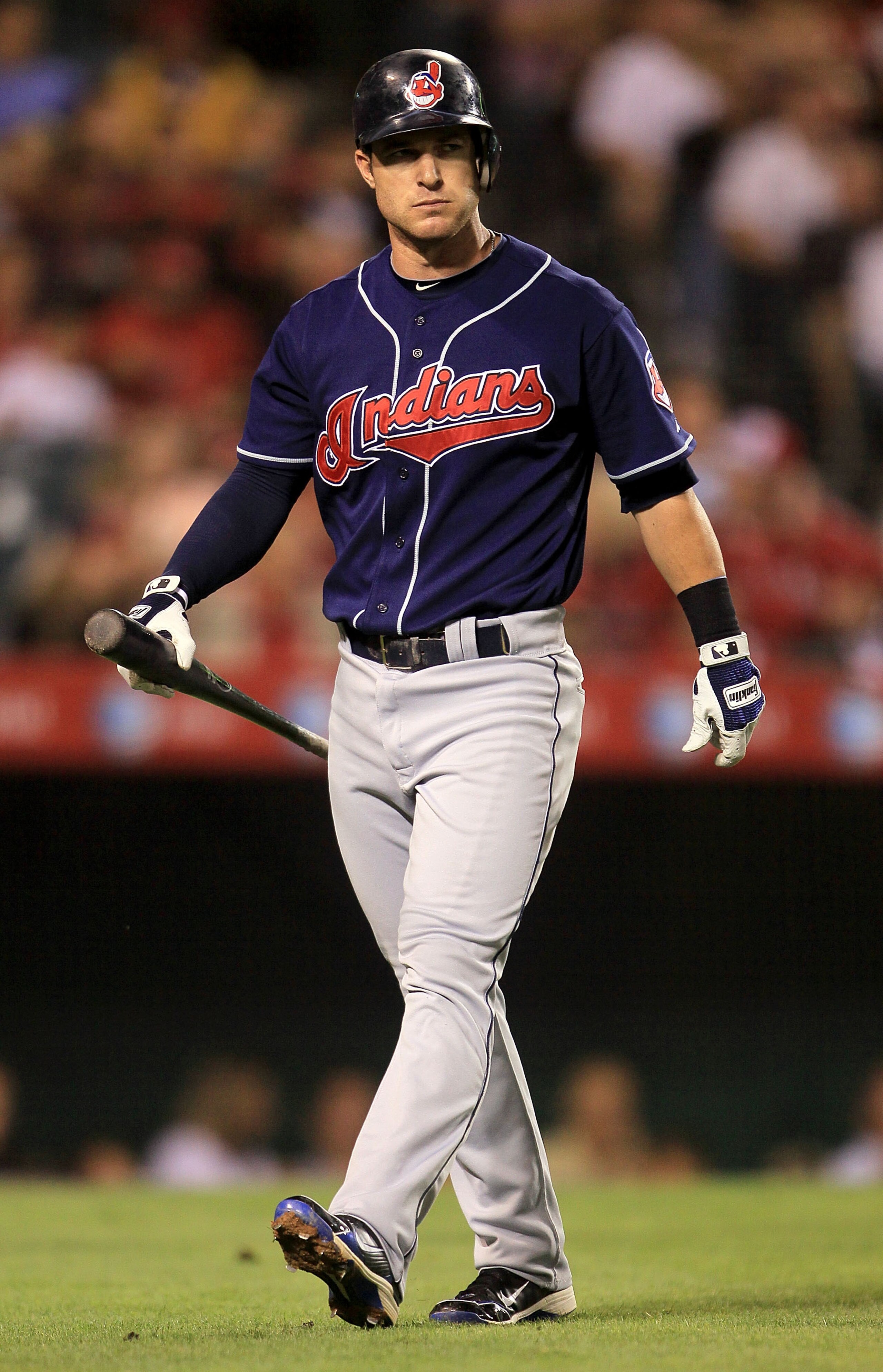 ANAHEIM, CA - SEPTEMBER 07:  Jayson Nix #12 of the Cleveland Indians strikes out against the Los Angeles Angels of Anaheim in the game at Angel Stadium on September 7, 2010 in Anaheim, California.  (Photo by Jeff Gross/Getty Images)