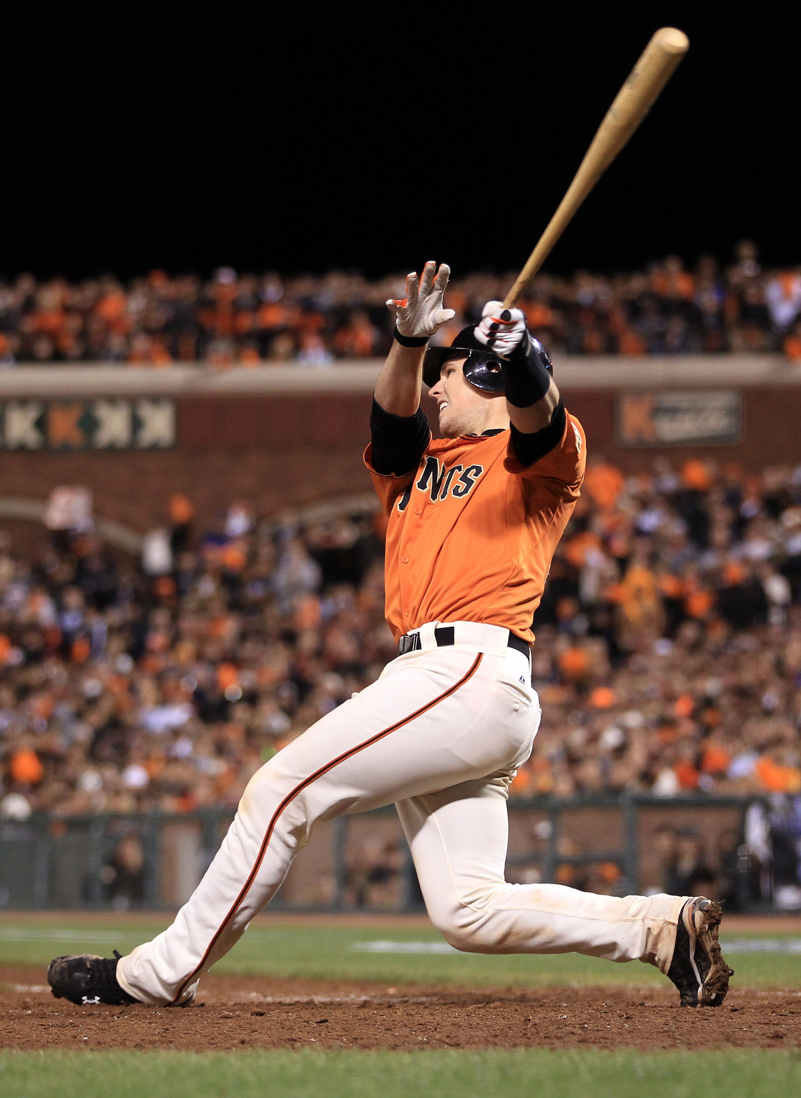 SAN FRANCISCO - OCTOBER 08:  Buster Posey #28 of the San Francisco Giants bats against the Atlanta Braves in game 2 of the NLDS at AT&T Park on October 8, 2010 in San Francisco, California.  (Photo by Ezra Shaw/Getty Images)