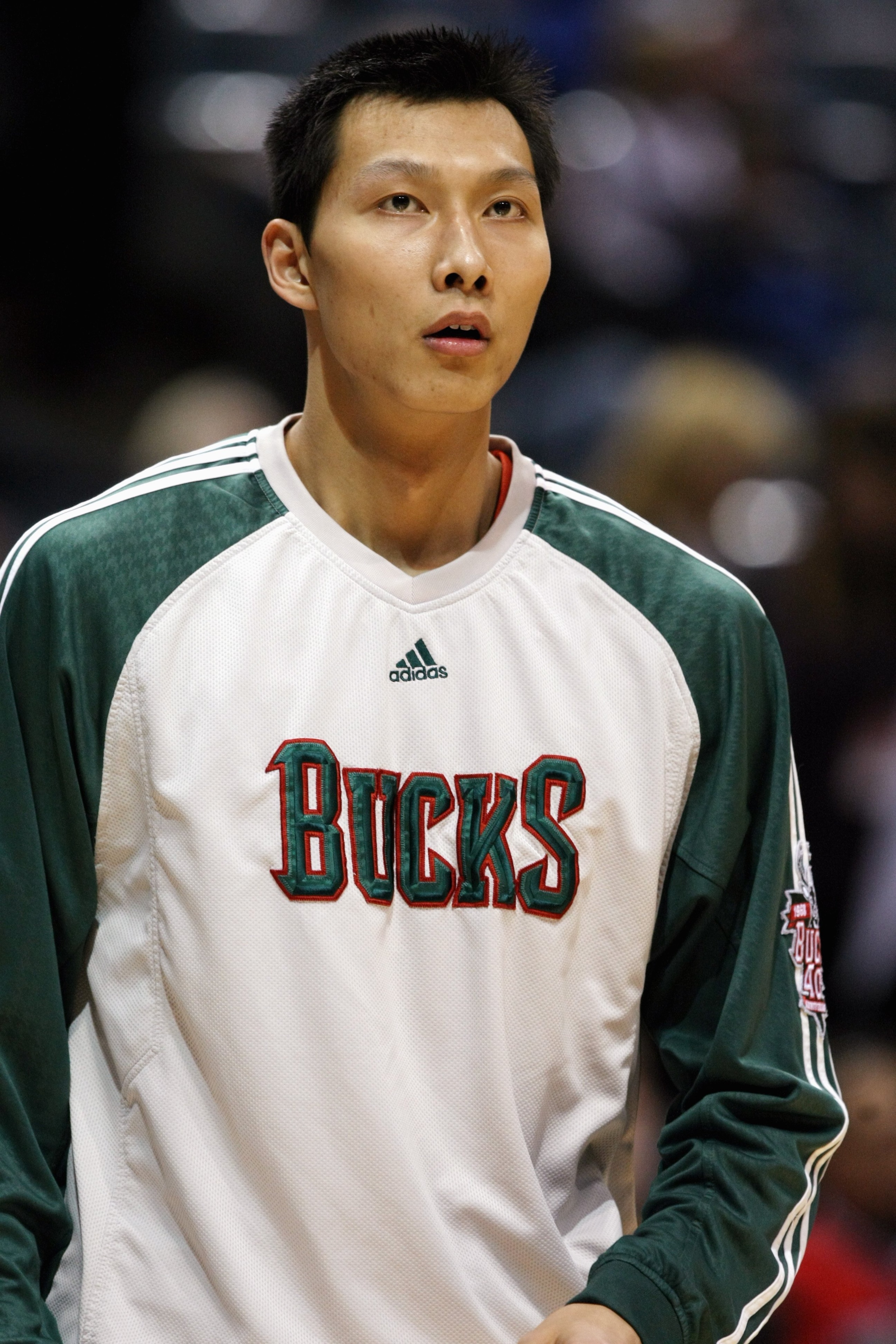 MILWAUKEE - JANUARY 27:  Yi Jianlian #9 of the Milwaukee Bucks looks on during the game against the Washington Wizards at the Bradley Center on January 27, 2008 in Milwaukee, Wisconsin.  The Bucks won 105-102. NOTE TO USER: User expressly acknowledges and