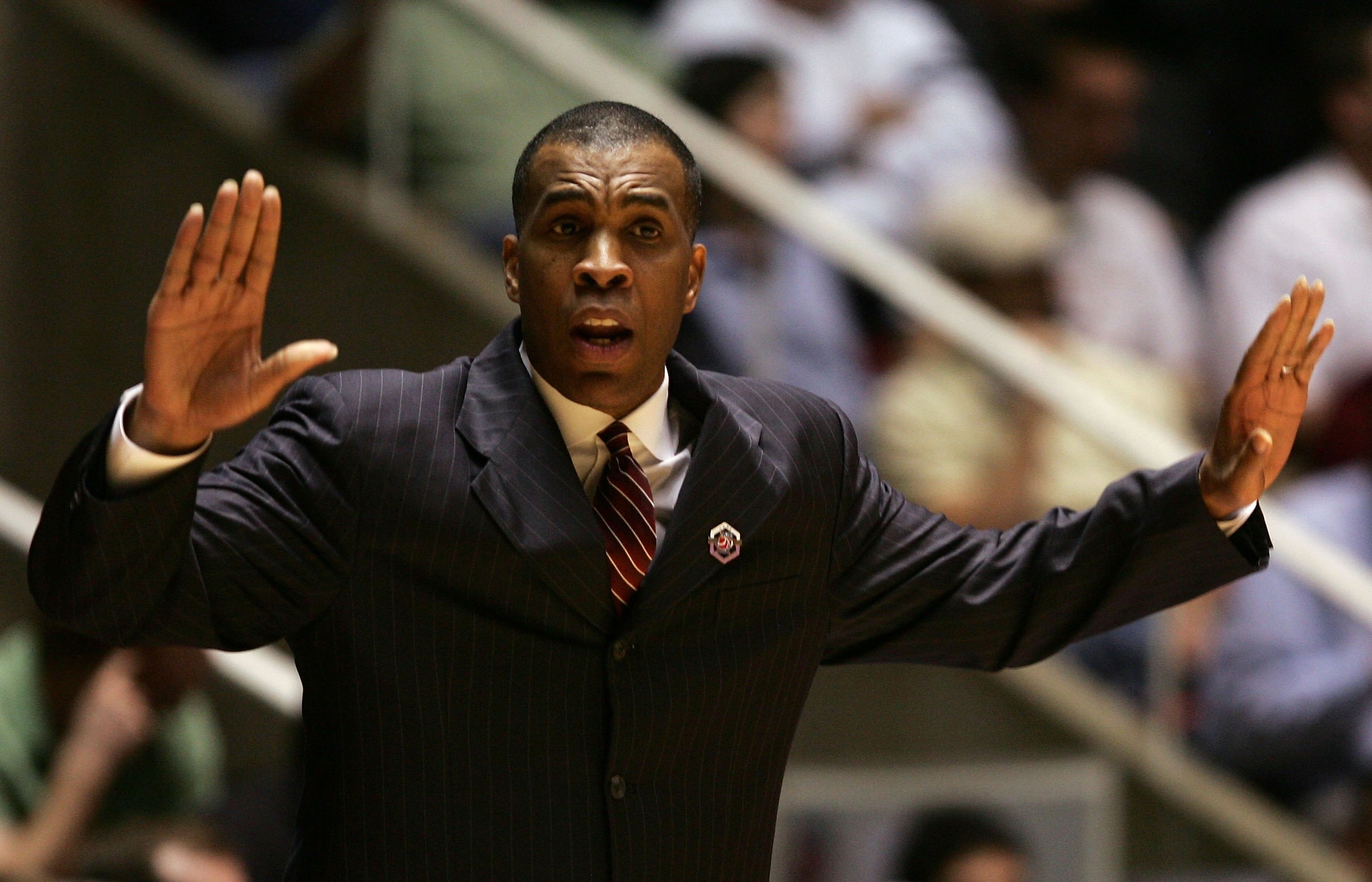 SALT LAKE CITY - MARCH 18:  Head coach Mike Davis of the Indiana Hoosiers coaches against the Gonzaga Bulldogs during the Second Round of the 2006 NCAA Men's Basketball Tournament March 18, 2006 at the Jon M. Huntsman Center in Salt Lake CIty, Utah.  (Pho