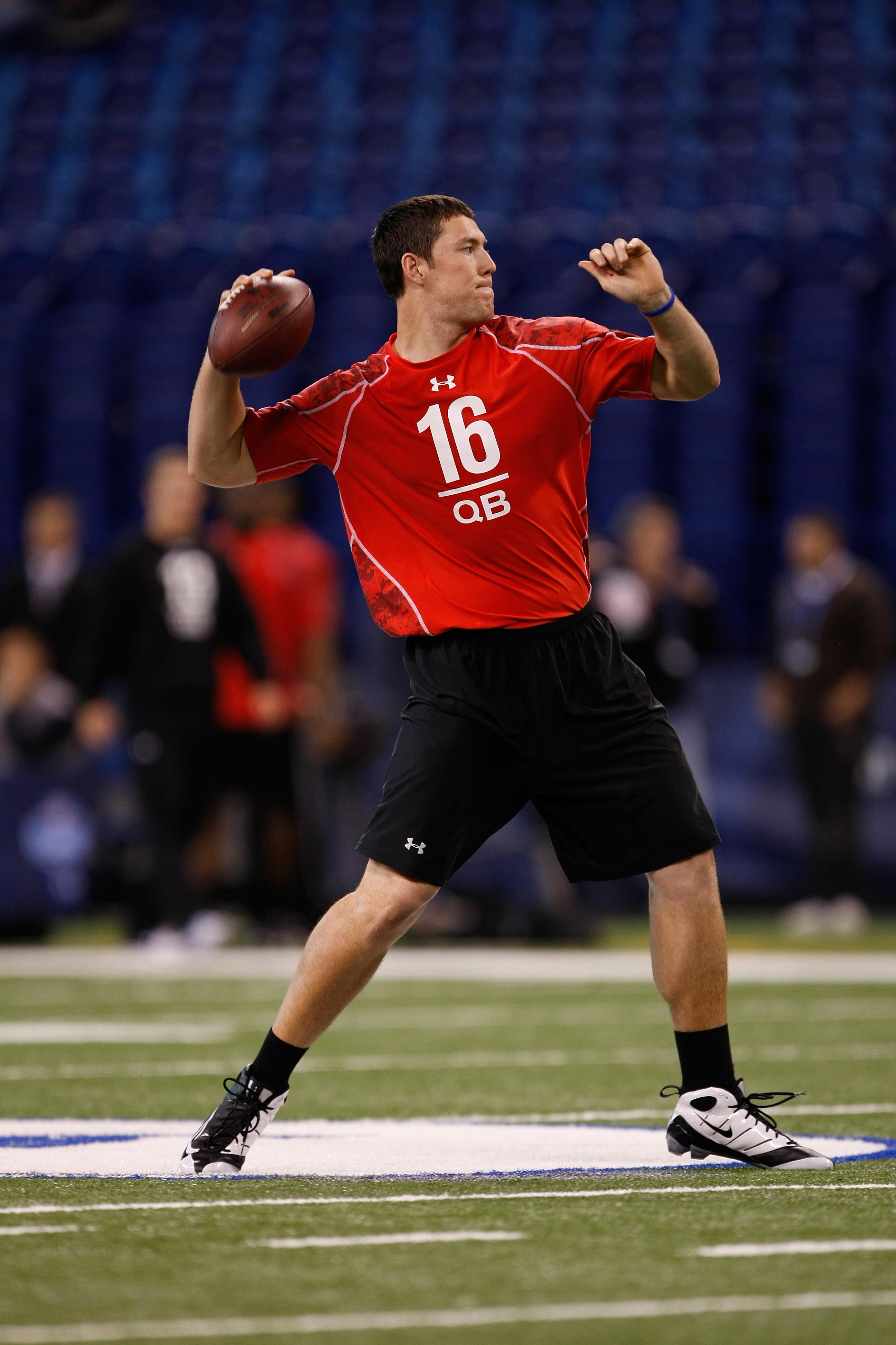 INDIANAPOLIS, IN - FEBRUARY 28: Quarterback John Skelton of Fordham passes the football during the NFL Scouting Combine presented by Under Armour at Lucas Oil Stadium on February 28, 2010 in Indianapolis, Indiana. (Photo by Scott Boehm/Getty Images)