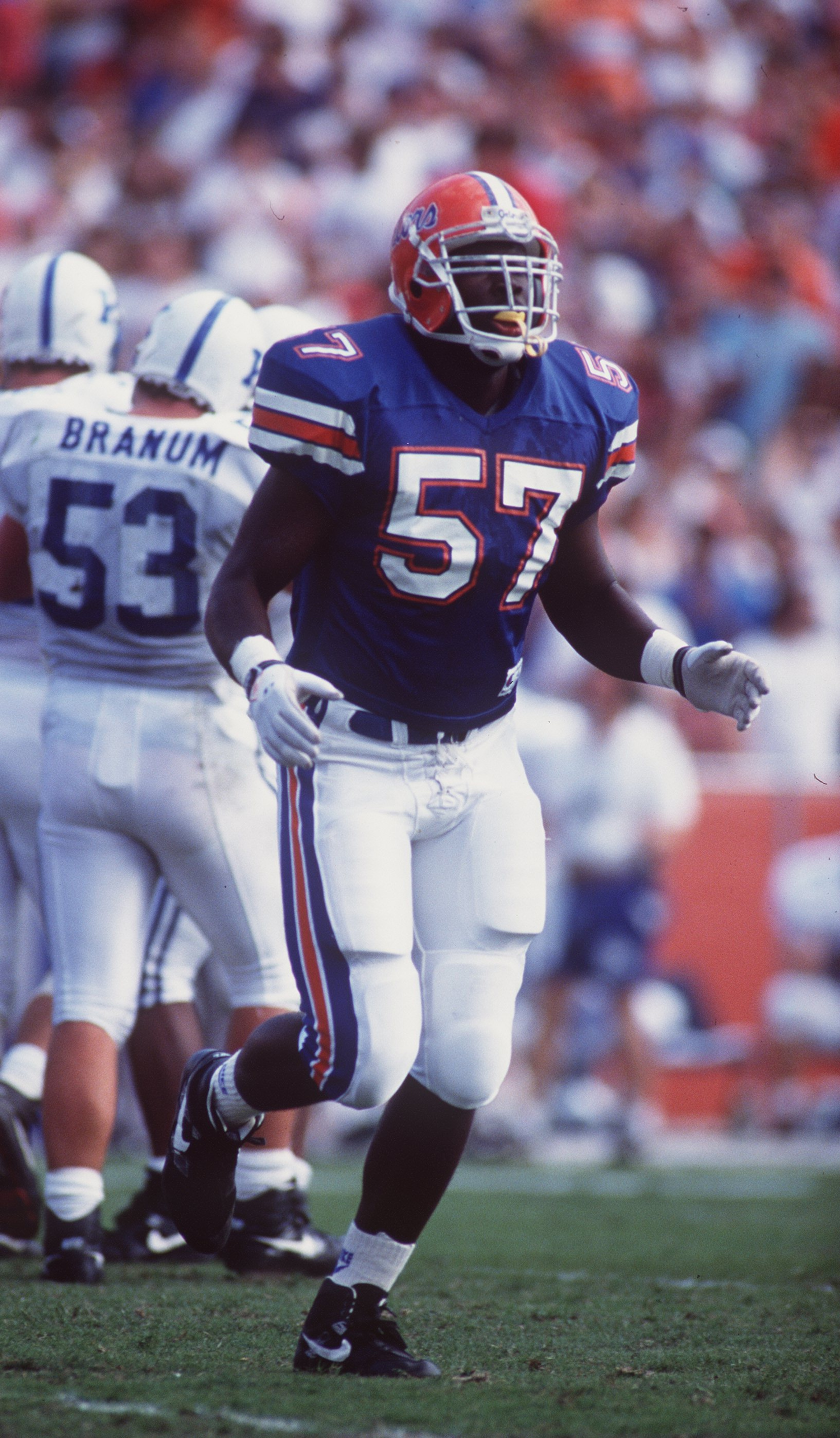 16 NOV 1991:  FLORIDA UNIVERSITY DEFENSIVE END KEVIN CARTER DURING THE GATORS 35-26 WIN OVER THE UNIVERSITY OF KENTUCKY AT FLORIDA FIELD IN GAINESVILLE, FLORIDA. Mandatory Credit: Scott Halleran/ALLSPORT