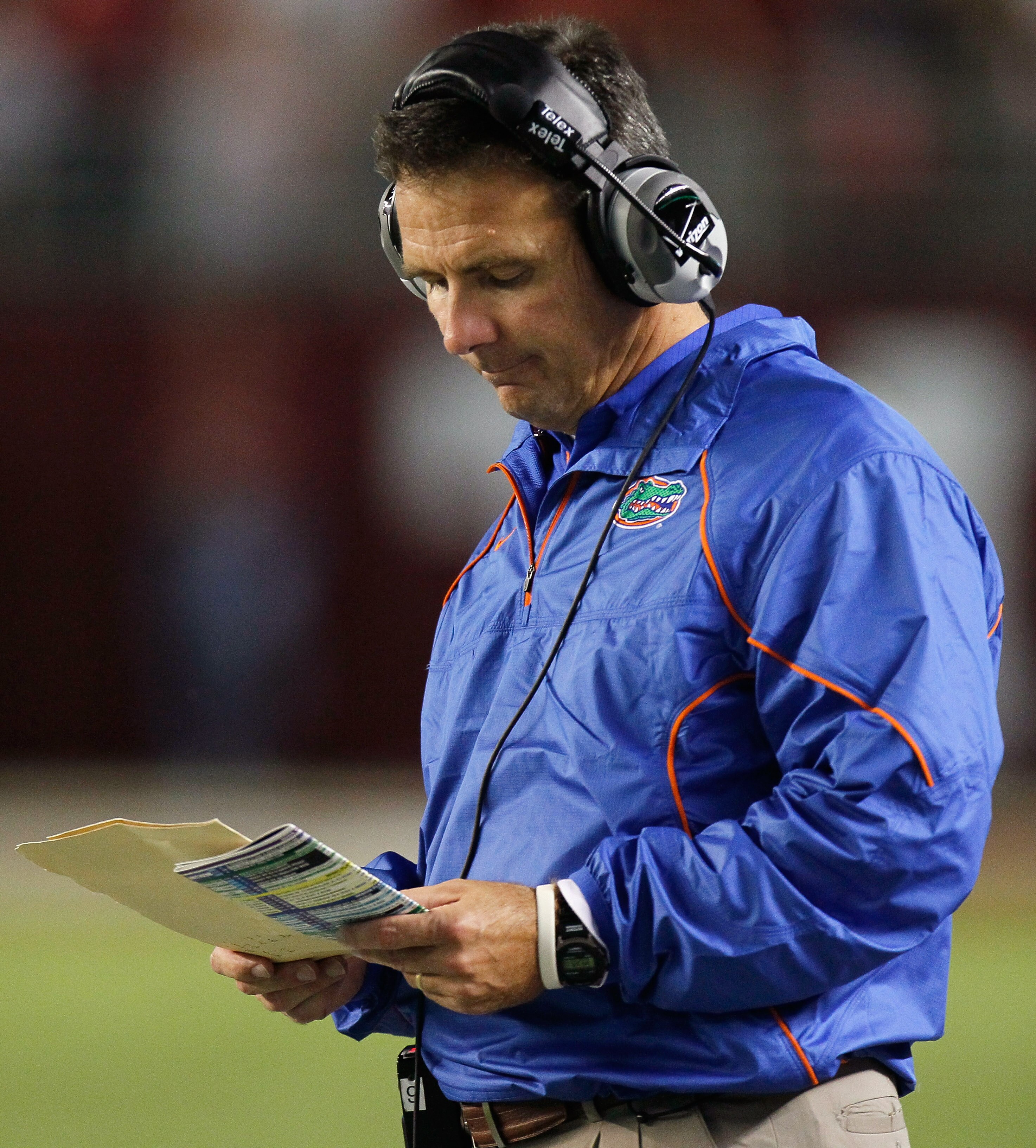 TUSCALOOSA, AL - OCTOBER 02:  Head coach Urban Meyer of the Florida Gators against the Alabama Crimson Tide at Bryant-Denny Stadium on October 2, 2010 in Tuscaloosa, Alabama.  (Photo by Kevin C. Cox/Getty Images)