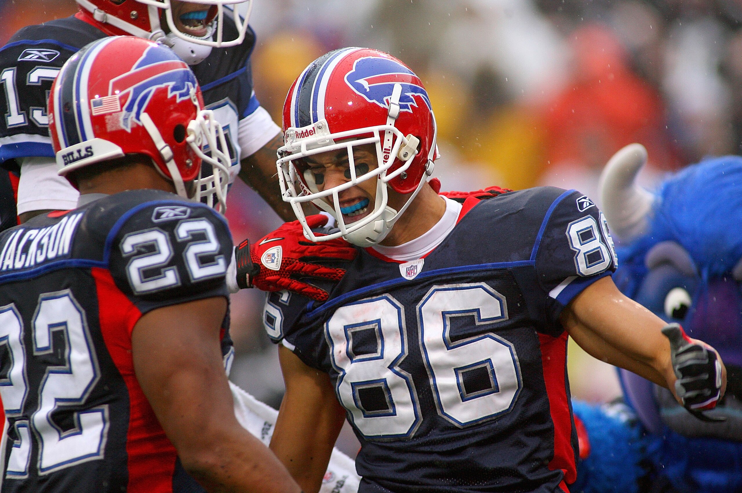 ORCHARD PARK, NY - DECEMBER 12: David Nelson #86 and Fred Jackson #22 of the Buffalo Bills celebrate Nelson's touchdown catch against the Cleveland Browns at Ralph Wilson Stadium on December 12, 2010 in Orchard Park, New York.  (Photo by Rick Stewart/Gett