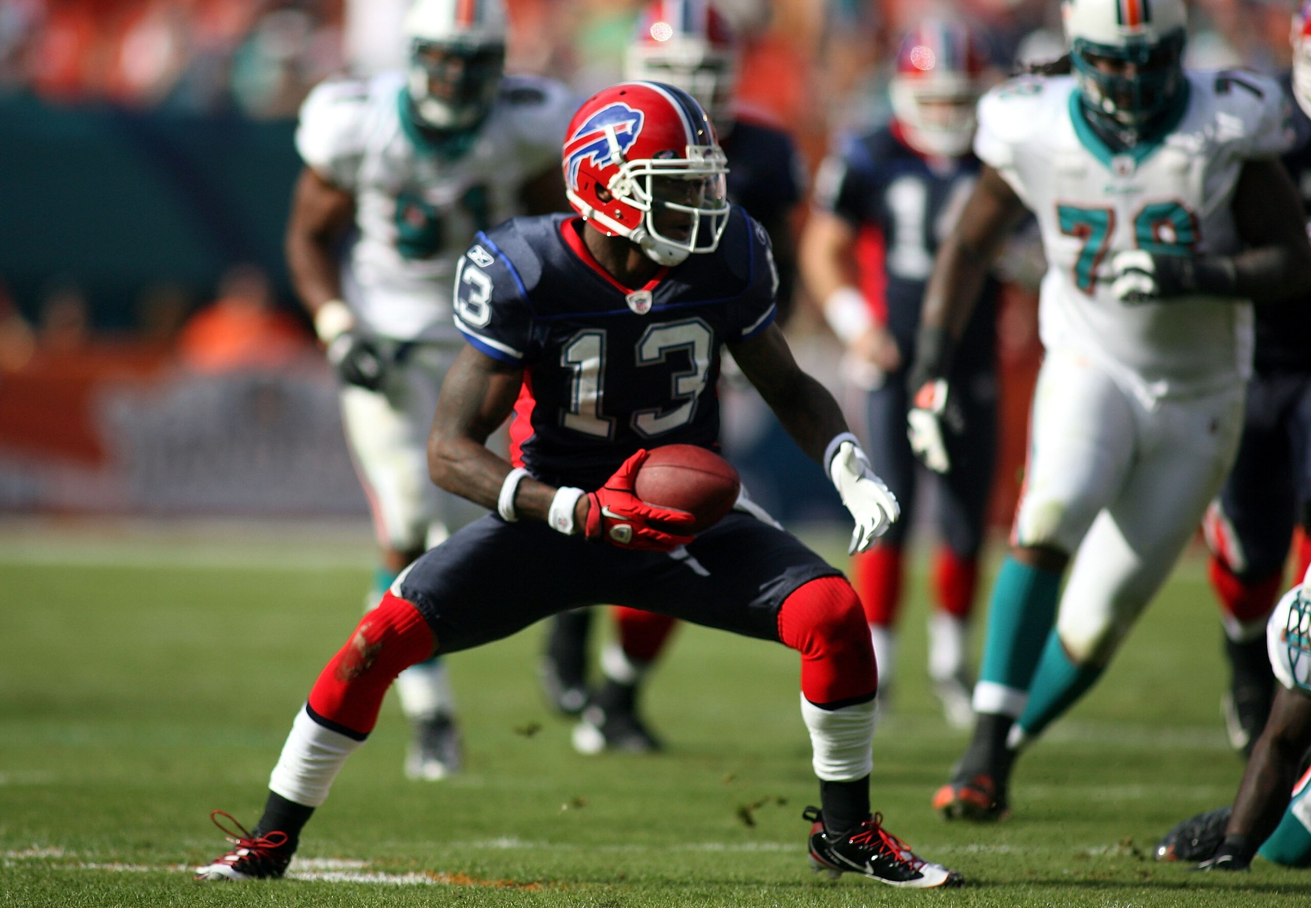 MIAMI - DECEMBER 19:  Receiver Steve Johnson #13 of the Buffalo Bills catches a pass  against the Miami Dolphins at Sun Life Stadium on December 19, 2010 in Miami, Florida.The Bills defeated the Dolphins 17-14.  (Photo by Marc Serota/Getty Images)