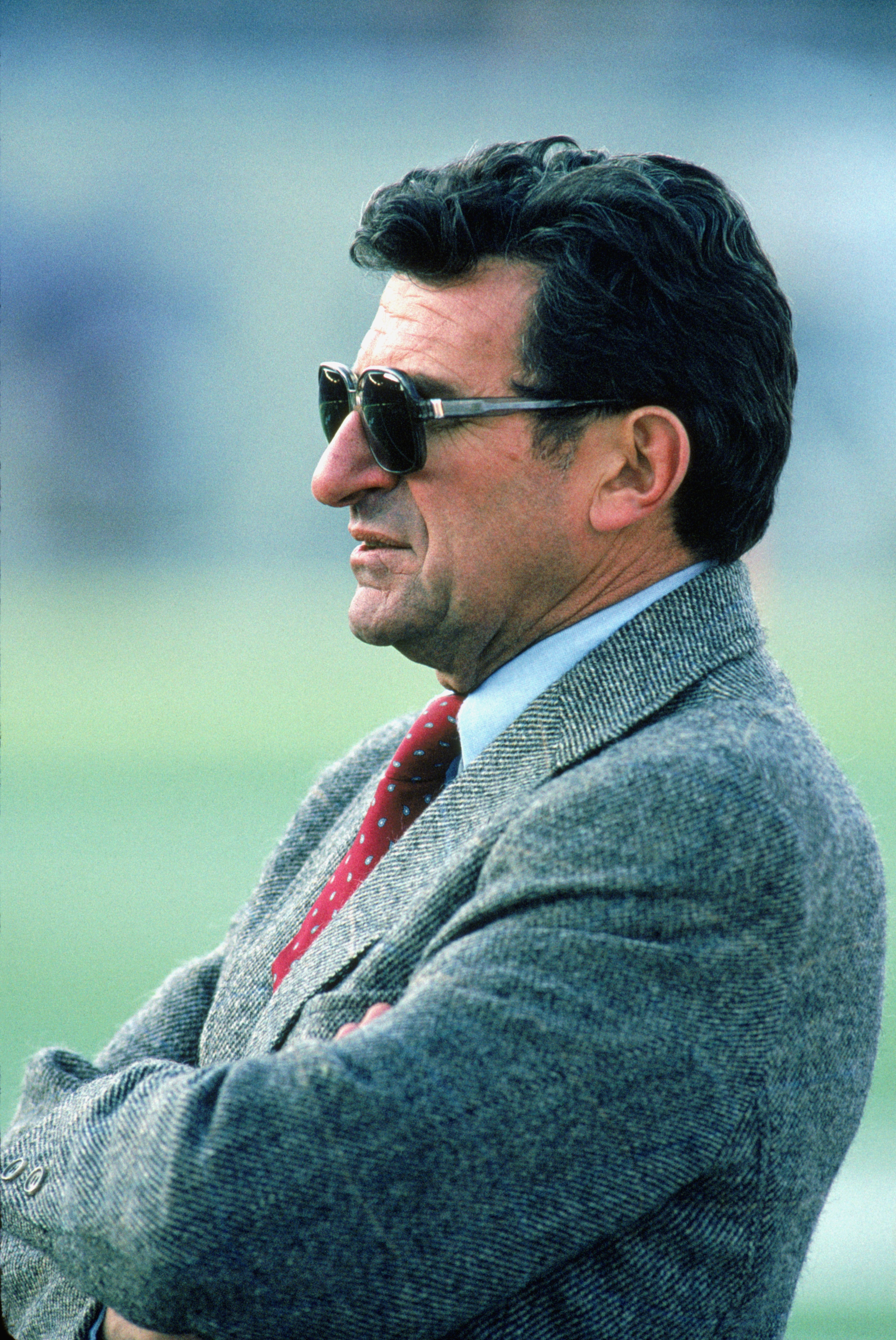 OCTOBER 29:  Head Coach Joe Paterno of Pennsylvania State University Nittany Lions looks on during a game against University of West Virginia on October 29, 1988. West Virginia won 51-30.  (Photo by: Rick Stewart/Getty Images)