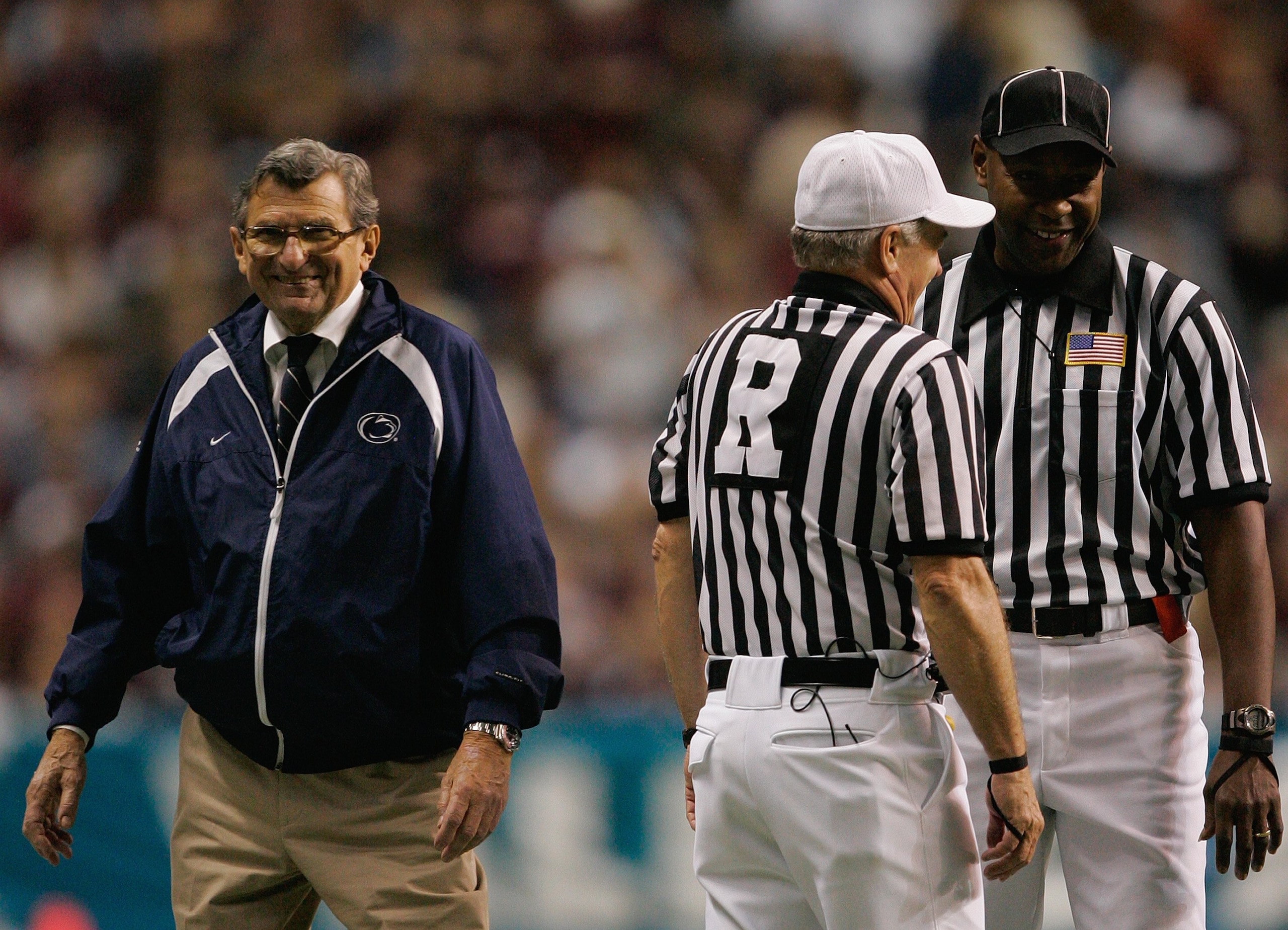 SAN ANTONIO - DECEMBER 29:  Head Coach Joe Paterno of the Penn State Nittany Lions smiles after speaking with the officials during the Valero Alamo Bowl against the Texas A&M Aggies on December 29, 2007 at the Alamodome in San Antonio, Texas.  Penn State