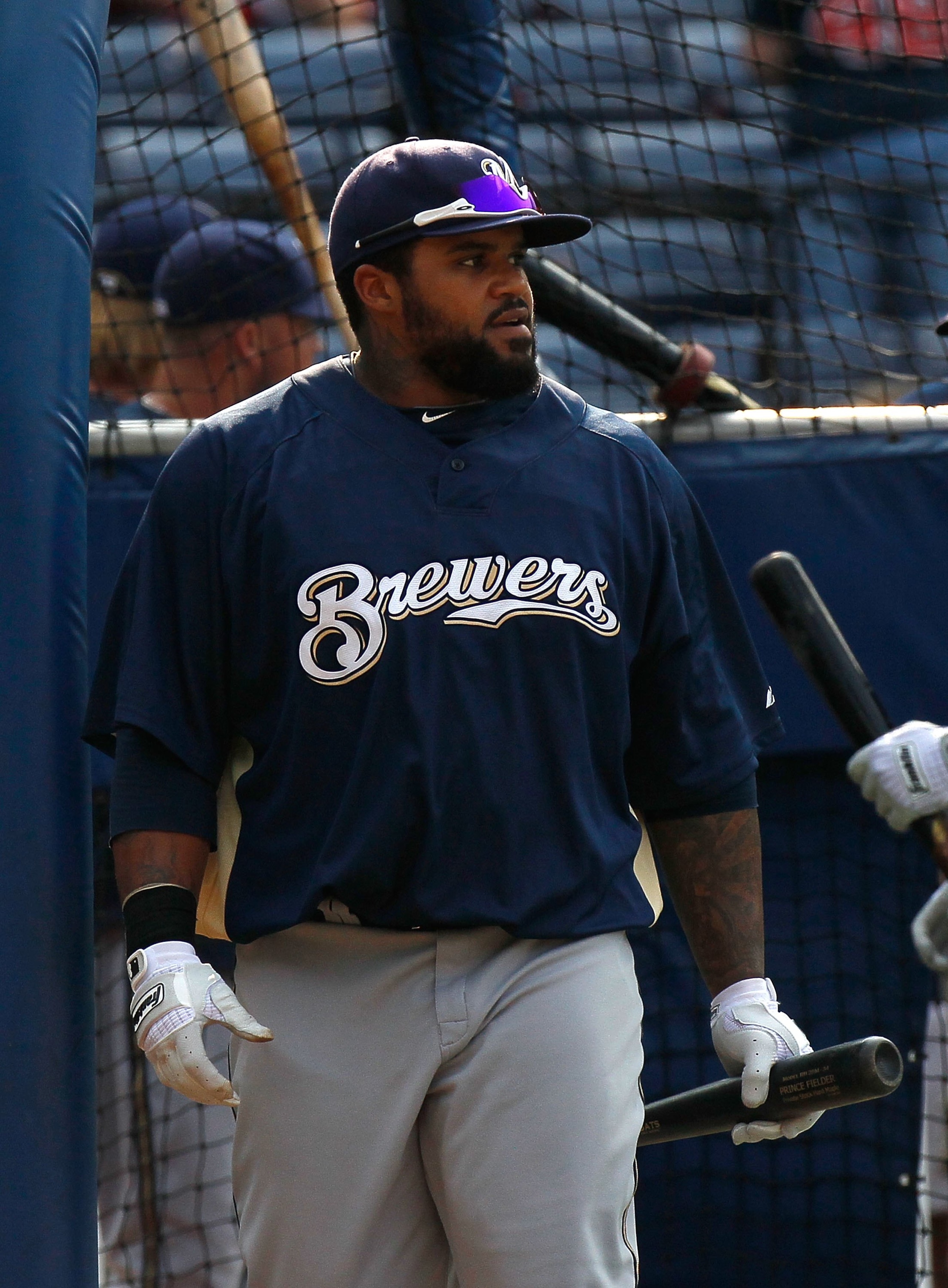 ATLANTA - JULY 15:  Prince Fielder #28 of the Milwaukee Brewers against the Atlanta Braves at Turner Field on July 15, 2010 in Atlanta, Georgia.  (Photo by Kevin C. Cox/Getty Images)