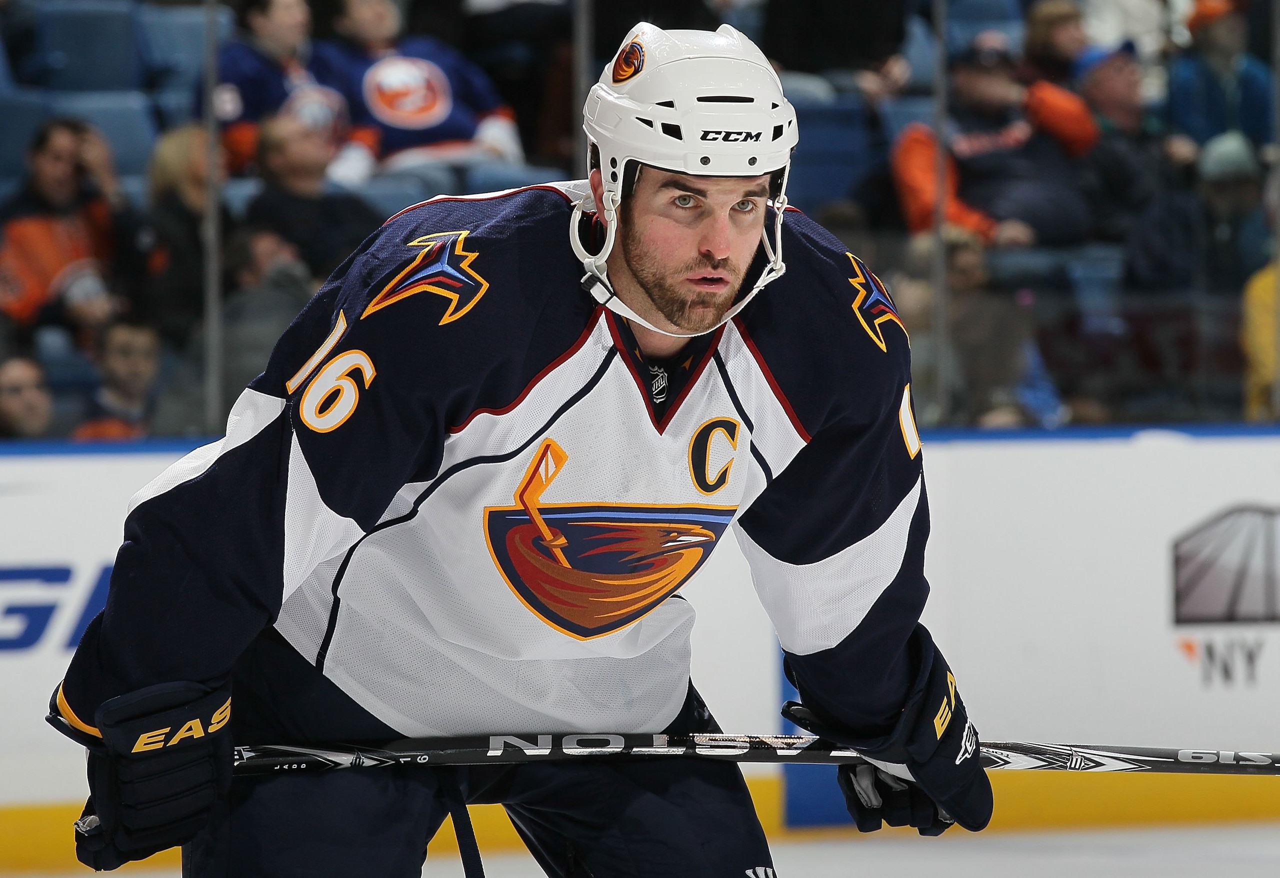 UNIONDALE, NY - DECEMBER 11:  Andrew Ladd #16 of the Atlanta Thrashers skates against the New York Islanders on December 11, 2010 at Nassau Coliseum in Uniondale, New York. The Thrashers defeated the Isles 5-4.  (Photo by Jim McIsaac/Getty Images)