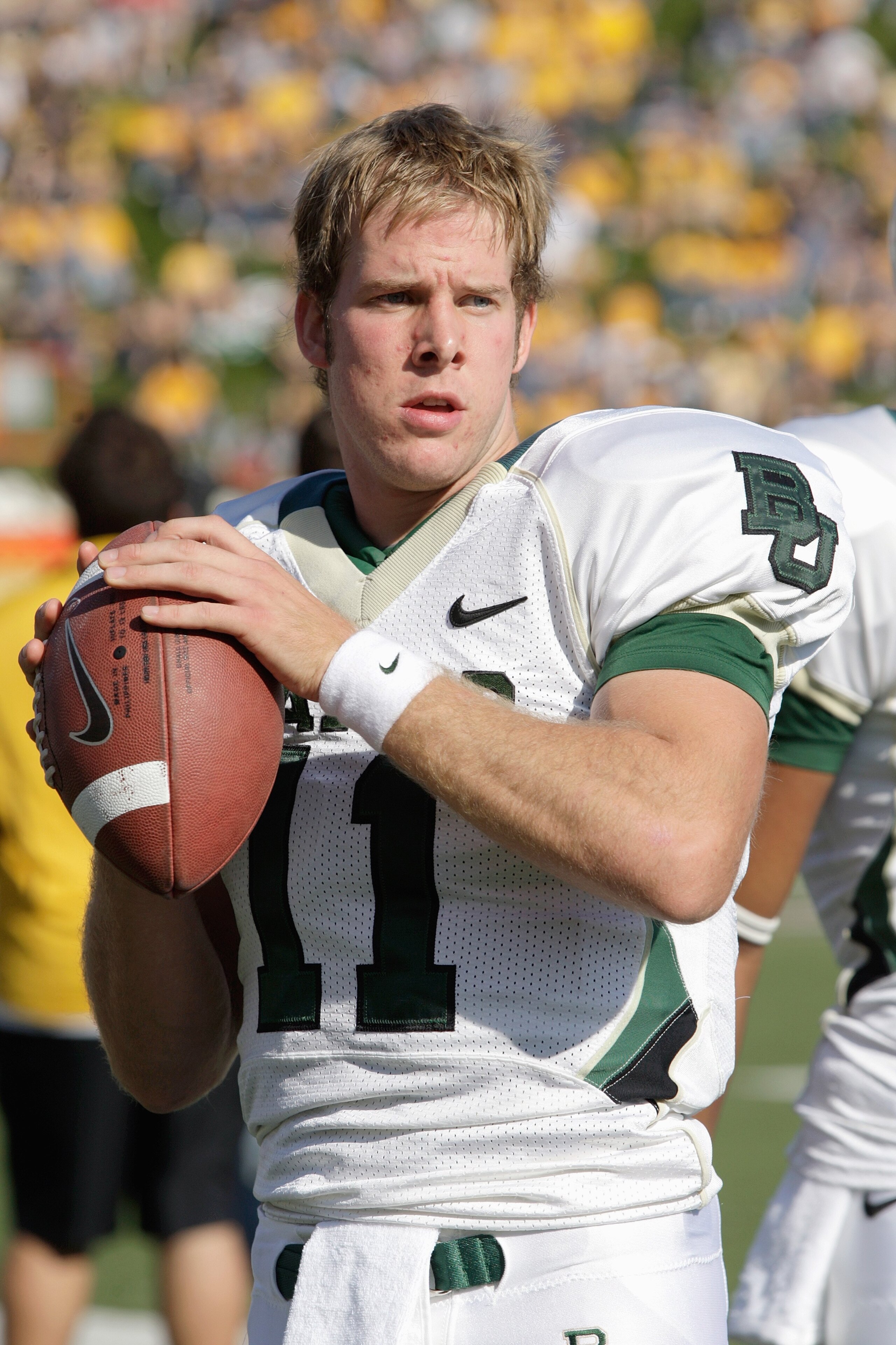 COLUMBIA, MO - NOVEMBER 7:  Quarterback Nick Florence #11 of the Baylor Bears warms up before the game against the Missouri Tigers at Faurot Field at Memorial Stadium on November 7, 2009 in Columbia, Missouri. (Photo by Jamie Squire/Getty Images)