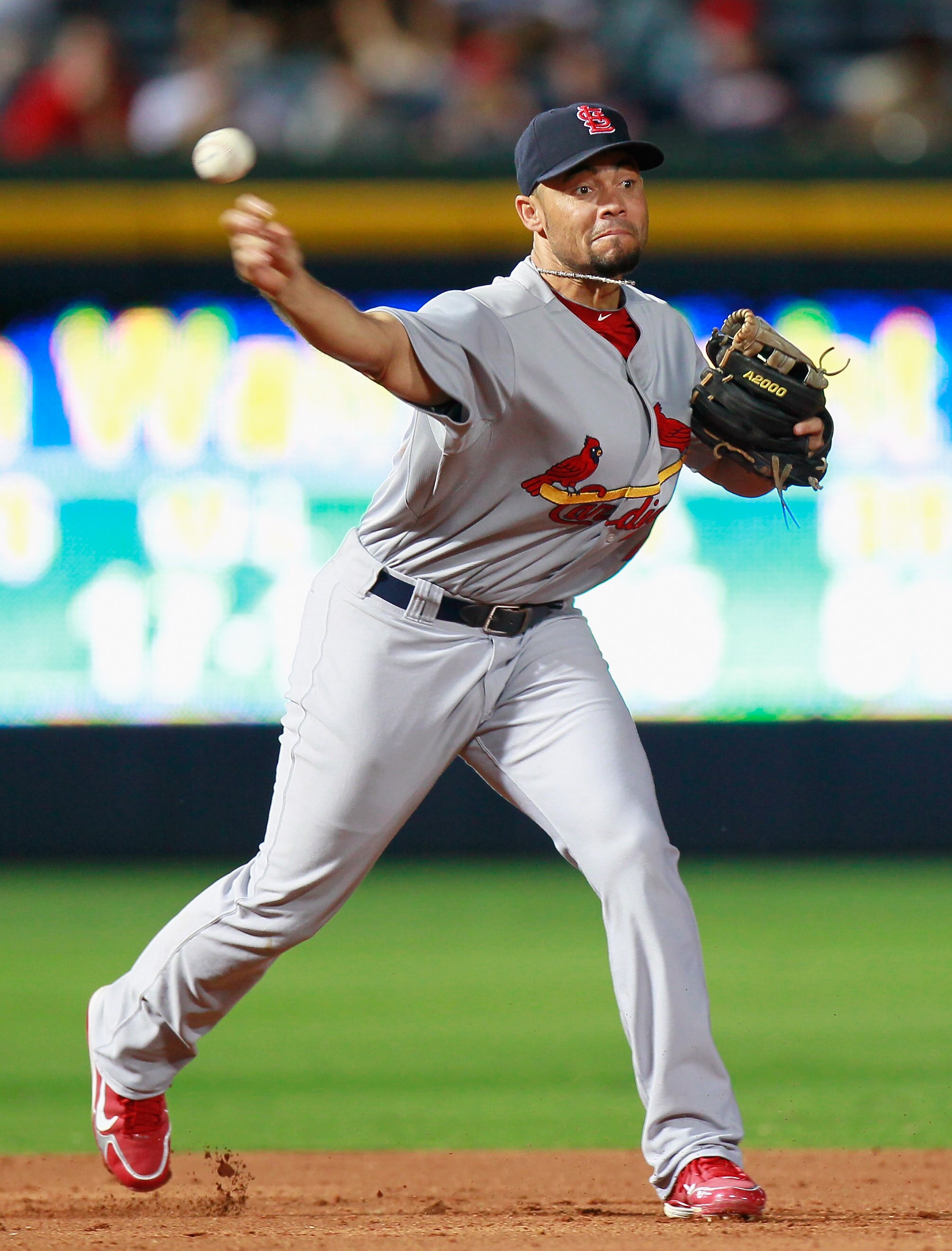ATLANTA - SEPTEMBER 09:  Pedro Feliz #77 of the St. Louis Cardinals against the Atlanta Braves at Turner Field on September 9, 2010 in Atlanta, Georgia.  (Photo by Kevin C. Cox/Getty Images)