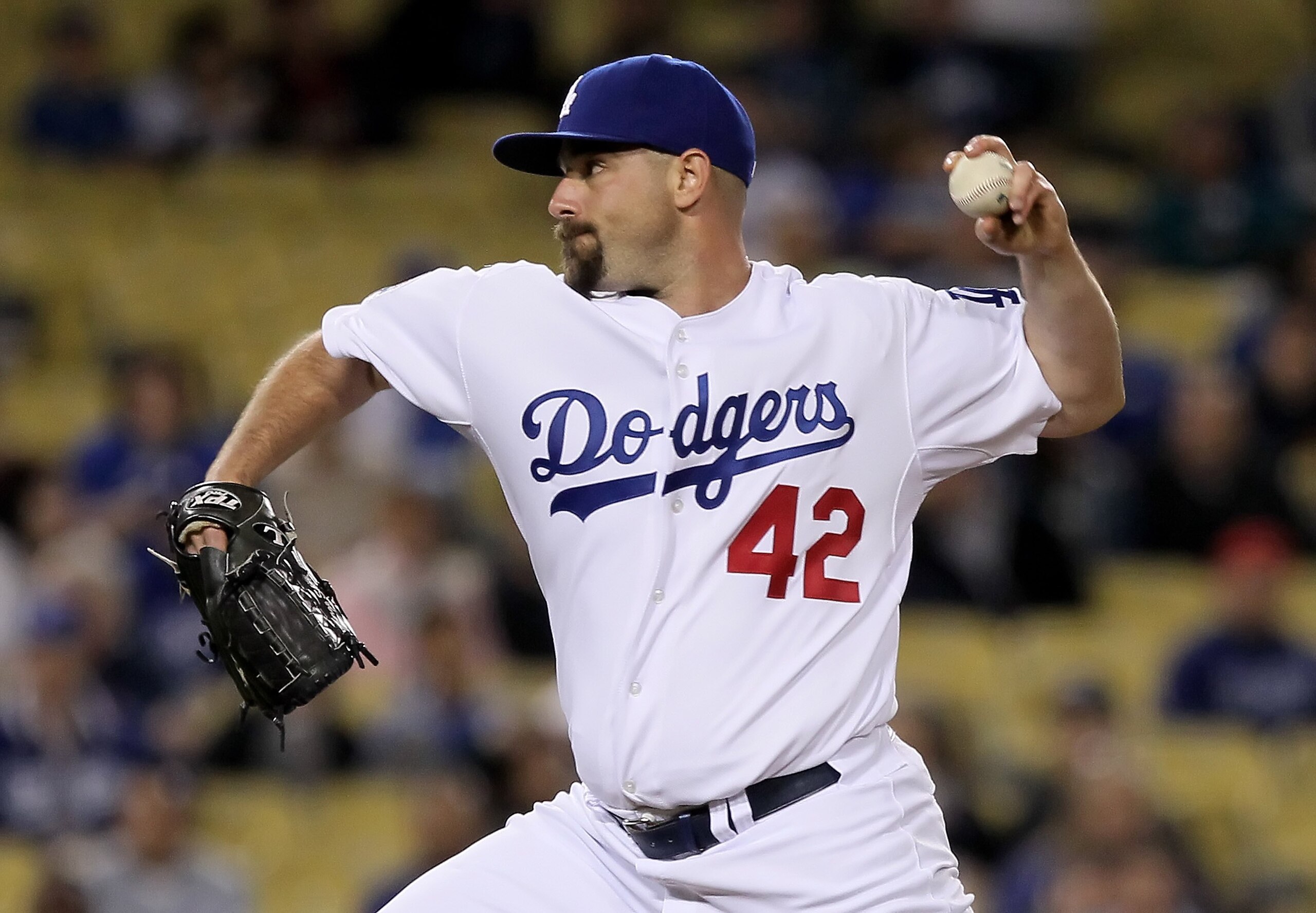 LOS ANGELES, CA - APRIL 15:  George Sherrill of the Los Angeles Dodgers pitches against the Arizona Diamondbacks at Dodger Stadium on April 15, 2010 in Los Angeles, California.  (Photo by Jeff Gross/Getty Images)