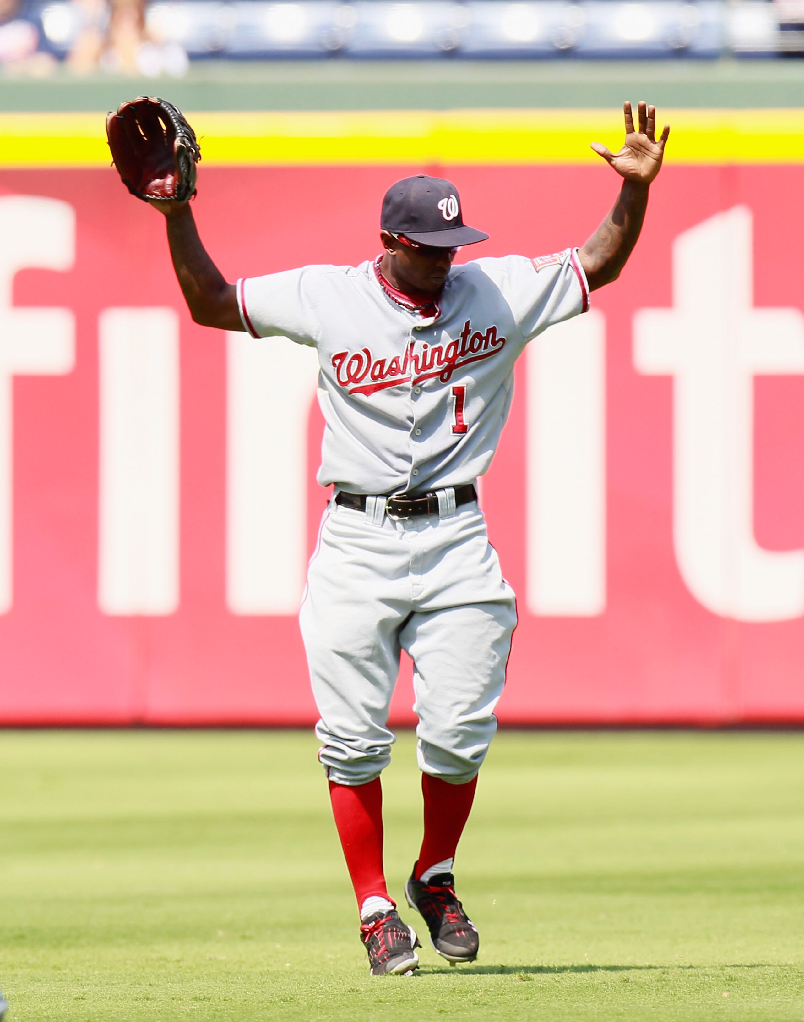 ATLANTA - SEPTEMBER 15:  Nyjer Morgan #1 of the Washington Nationals against the Atlanta Braves at Turner Field on September 15, 2010 in Atlanta, Georgia.  (Photo by Kevin C. Cox/Getty Images)