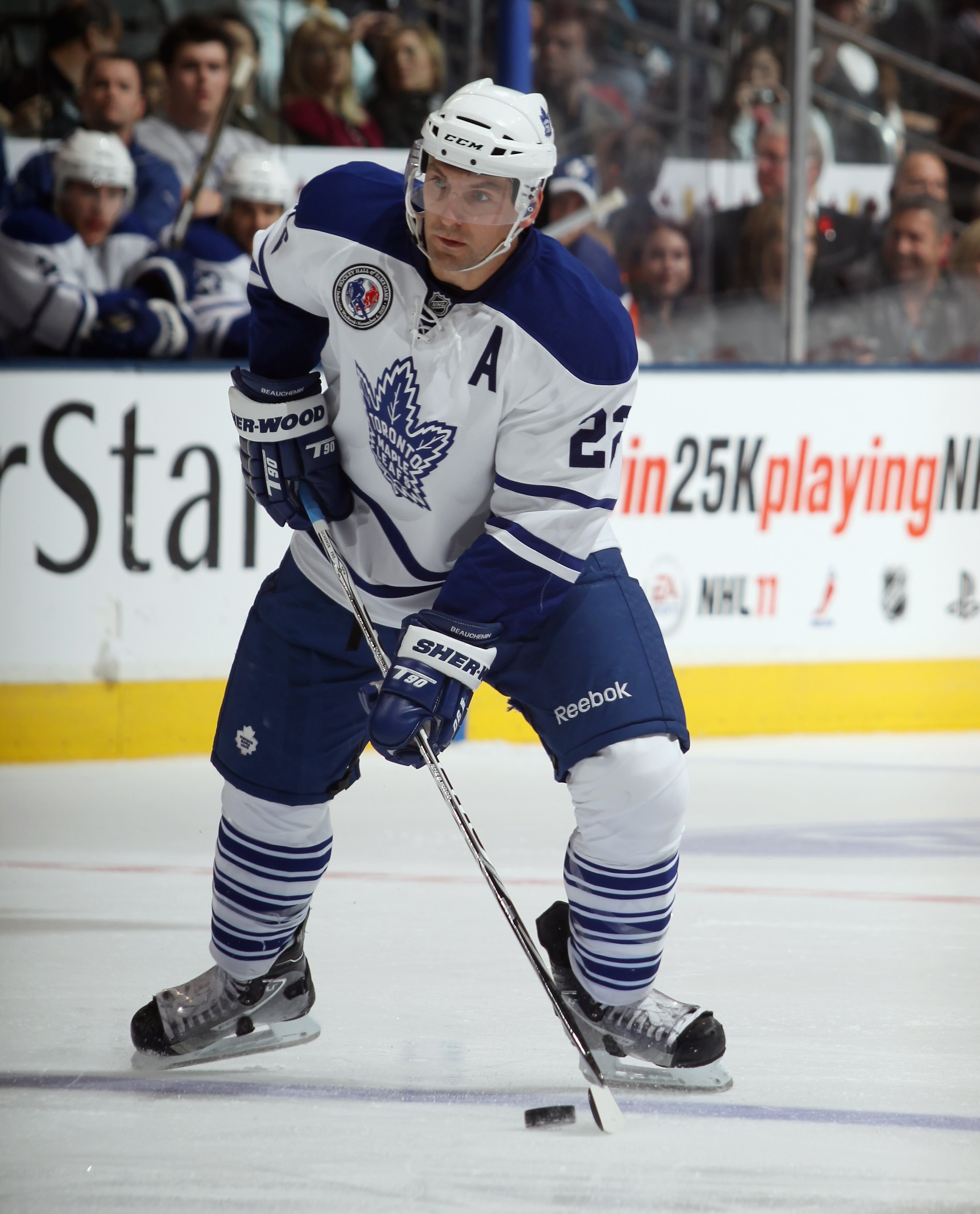 TORONTO, ON - NOVEMBER 06: Francois Beauchemin #22 of the Toronto Maple Leafs skates against the Buffalo Sabres at the Air Canada Centre on November 6, 2010 in Toronto, Canada. The Sabres defeated the Maple Leafs 3-2.  (Photo by Bruce Bennett/Getty Images