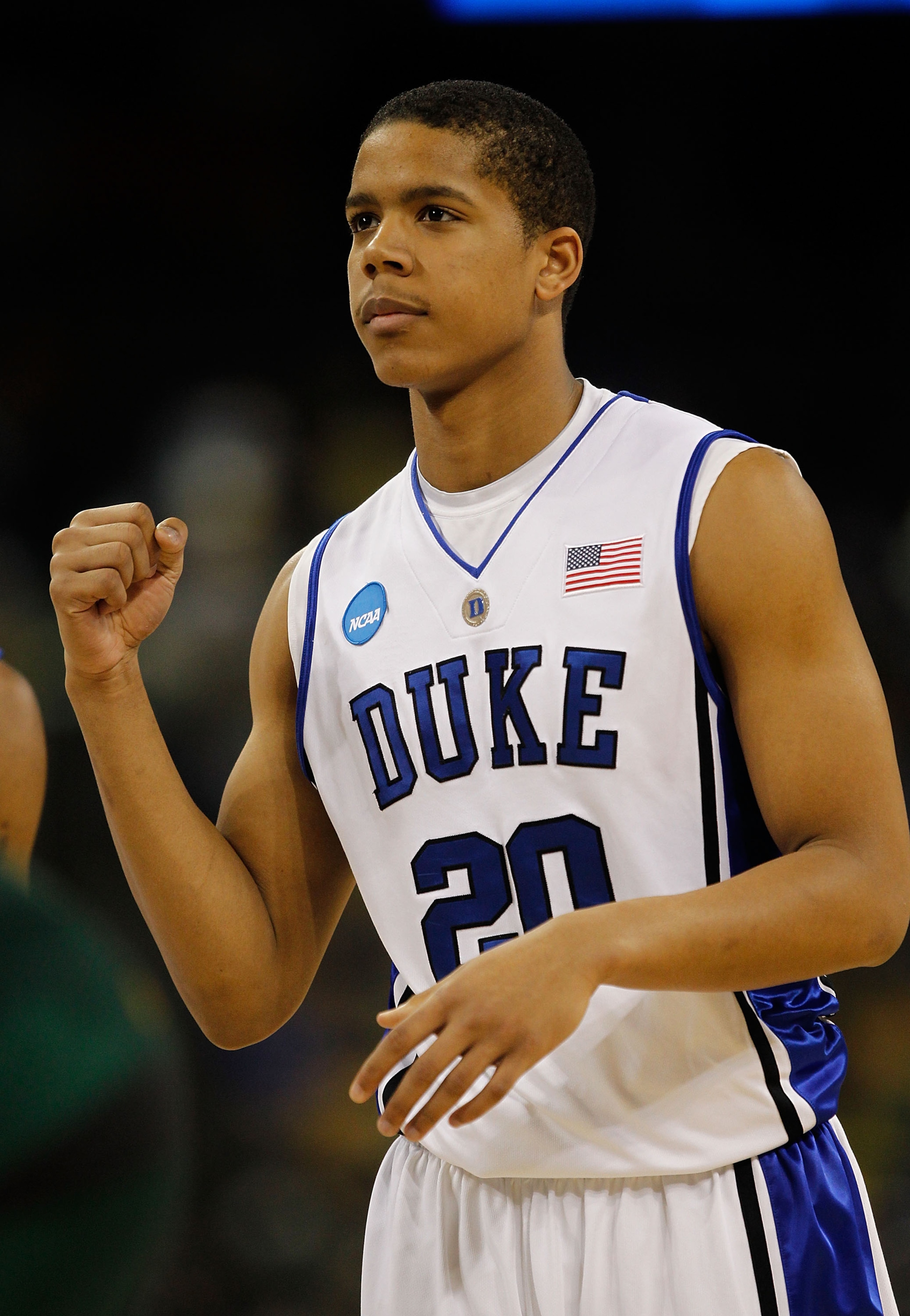 HOUSTON - MARCH 28: Andre Dawkins #20 of the Duke Dlue Devils celebrates a win over the Baylor Bears during the south regional final of the 2010 NCAA men's basketball tournament at Reliant Stadium on March 28, 2010 in Houston, Texas. Duke defeated Baylor