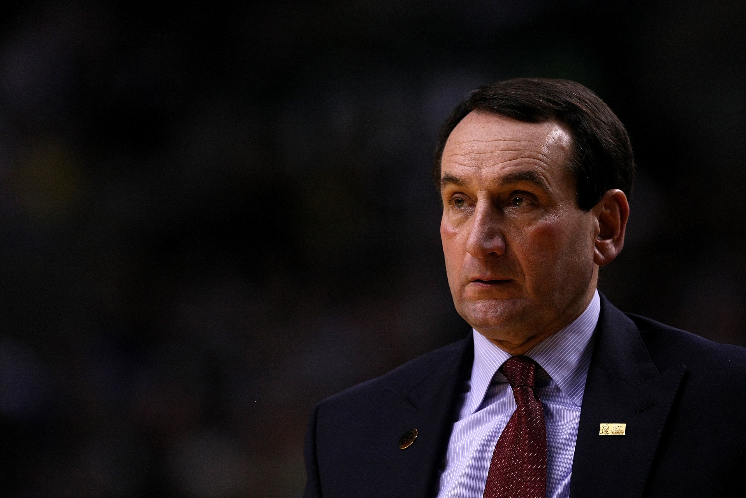 PORTLAND, OR - NOVEMBER 27:  Head Coach Mike Krzyzewski of the Duke Blue Devils talks to his players against the Oregon Ducks on November 27, 2010 at the Rose Garden in Portland, Oregon.  (Photo by Jonathan Ferrey/Getty Images)