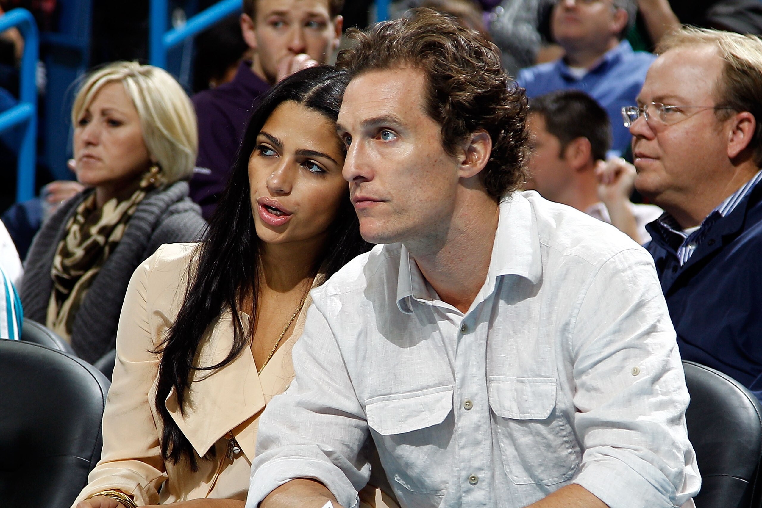 NEW ORLEANS, LA - DECEMBER 15:  Actor Matthew McConaughey and girlfriend Camila Alves watch the New Orleans Hornets take on the Sacramento Kings on December 15, 2010 at the New Orleans Arena in New Orleans, Louisiana.  NOTE TO USER: User expressly acknowl