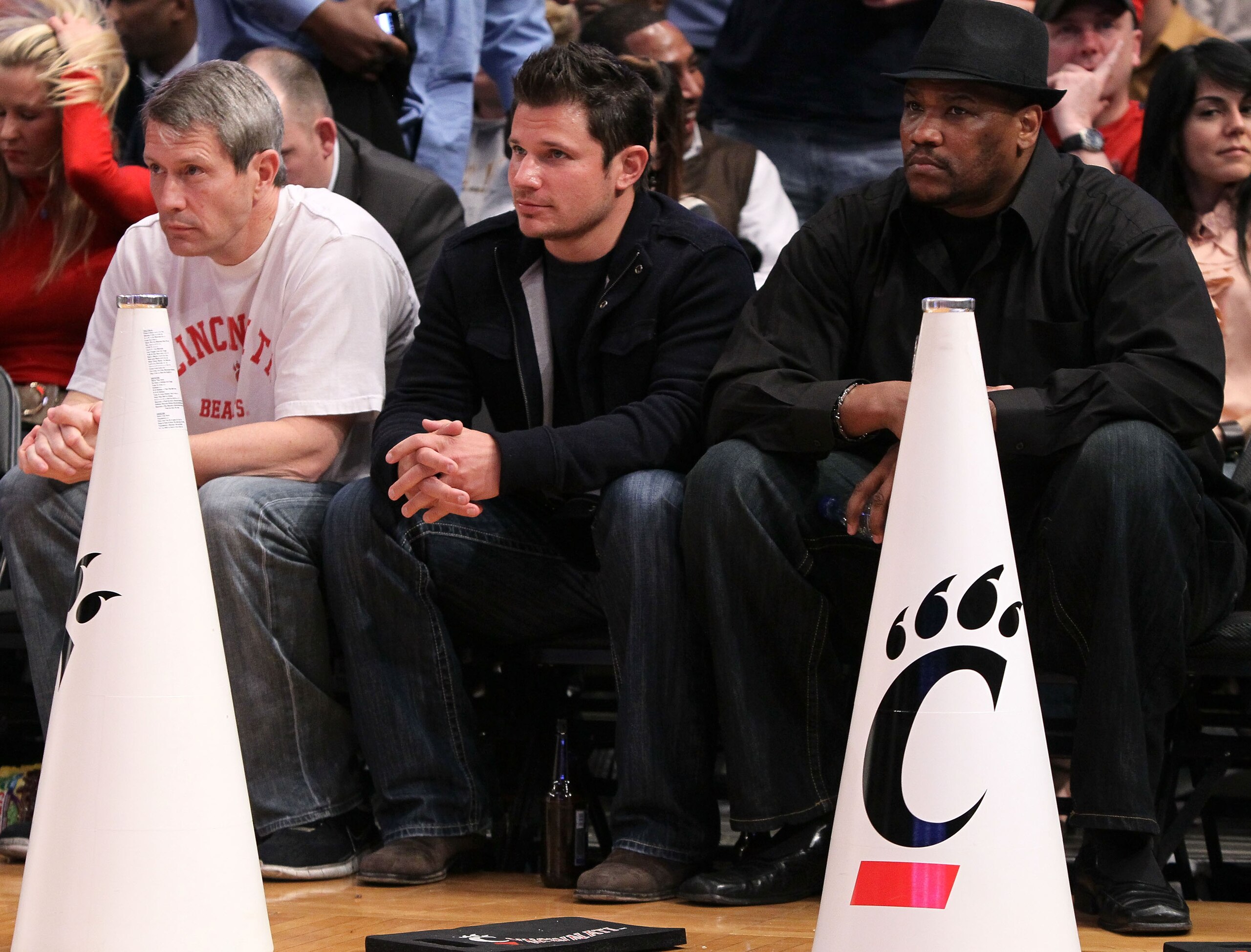 NEW YORK - MARCH 10:  Singer Nick Lachey attends the game between the Louisville Cardinals and the Cincinnati Bearcats during the second round of 2010 NCAA Big East Tournament at Madison Square Garden on March 10, 2010 in New York City.  (Photo by Jim McI