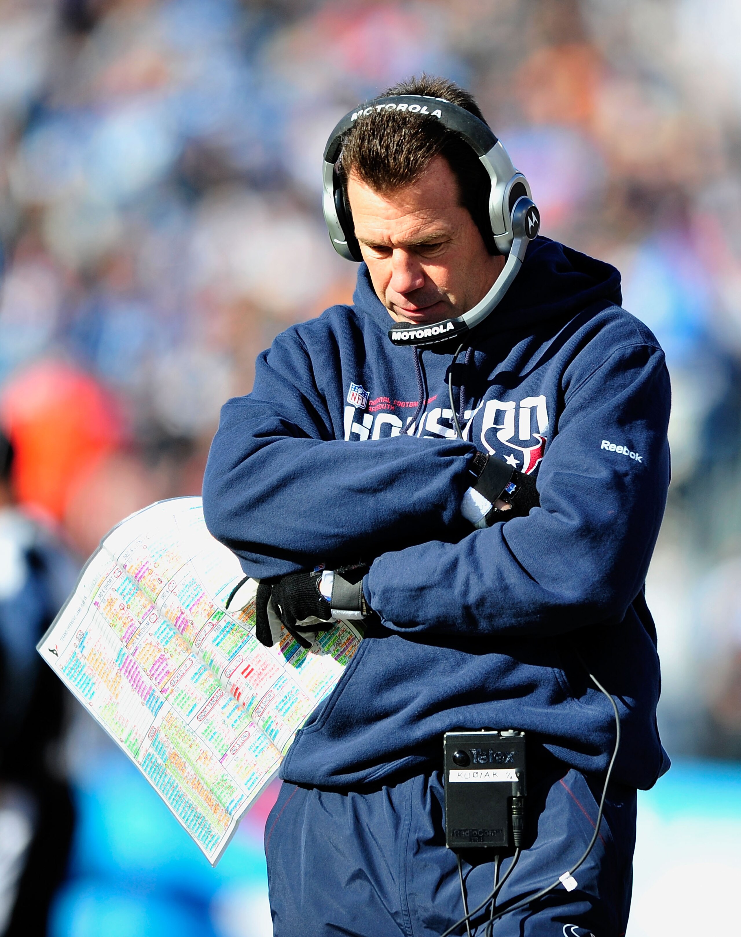 NASHVILLE, TN - DECEMBER 19:  Coach Gary Kubiak of the Houston Texans walks the sidelines against the Tennessee Titans  during the first half at LP Field on December 19, 2010 in Nashville, Tennessee.  (Photo by Grant Halverson/Getty Images)