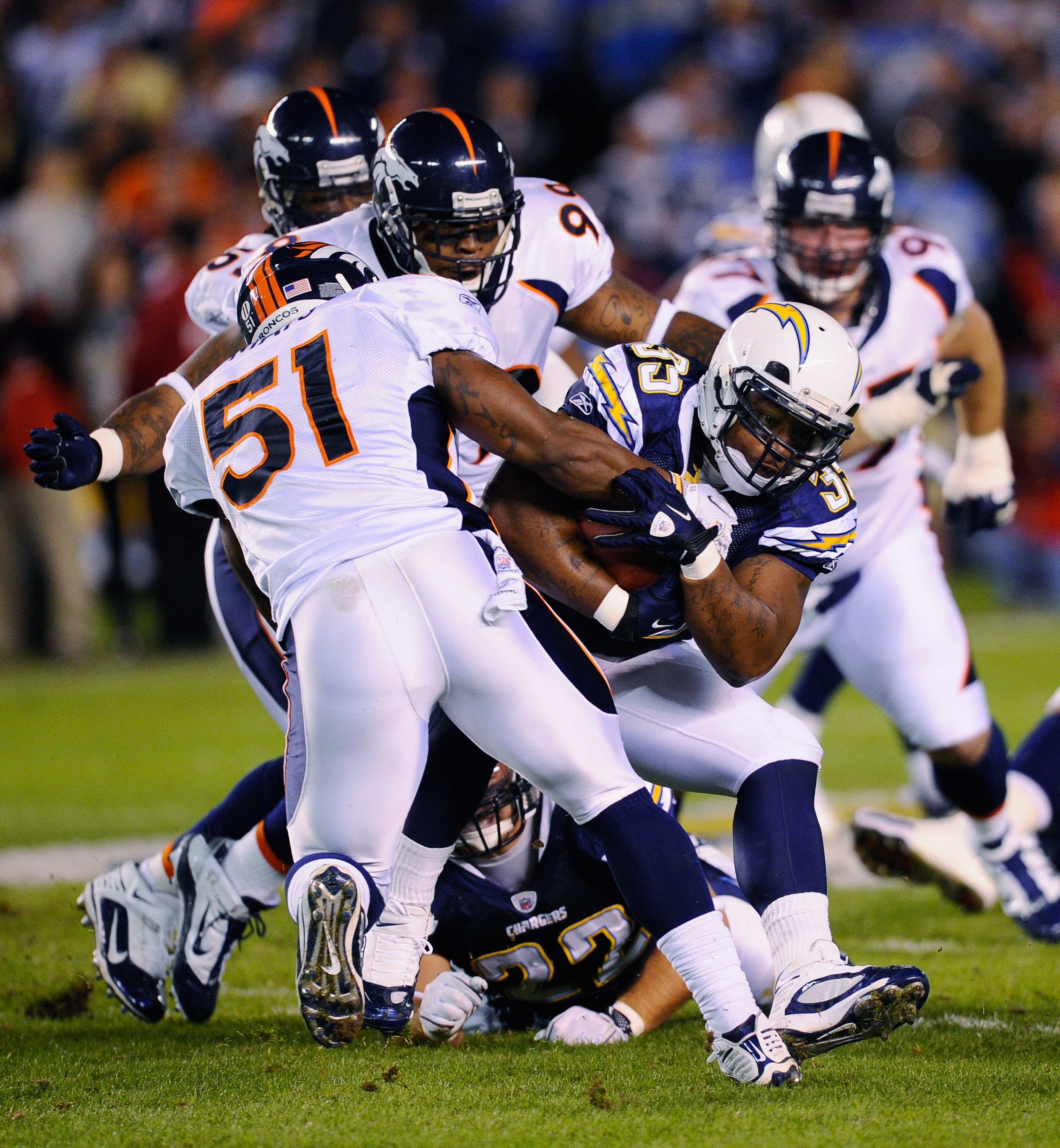 SAN DIEGO - NOVEMBER 22:  Mike Tolbert #35 of the San Diego Chargers in action against Denver Broncos at Qualcomm Stadium on November 22, 2010 in San Diego, California.  (Photo by Kevork Djansezian/Getty Images)