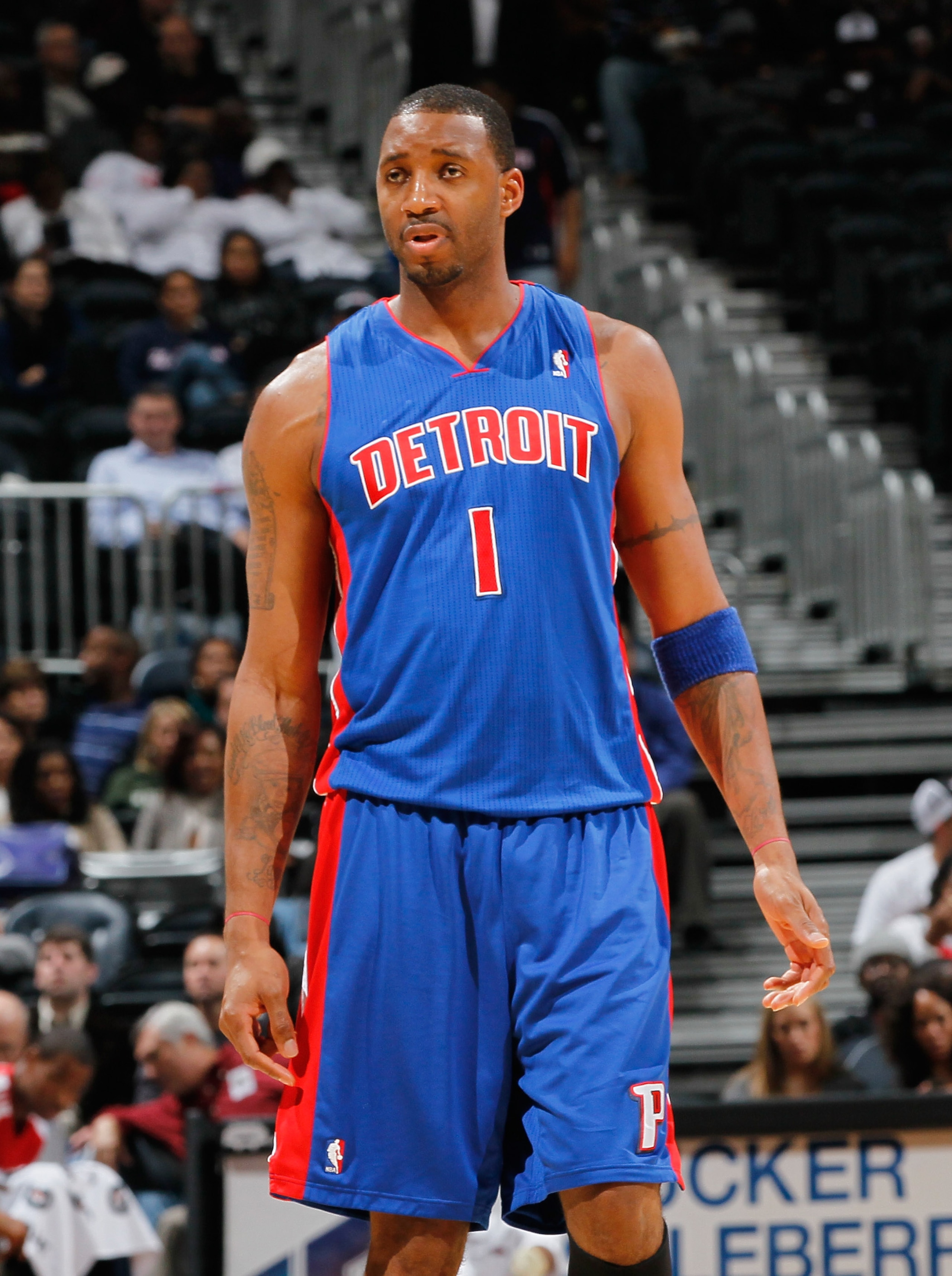 ATLANTA - NOVEMBER 03:  Tracy McGrady #1 of the Detroit Pistons against the Atlanta Hawks at Philips Arena on November 3, 2010 in Atlanta, Georgia.  NOTE TO USER: User expressly acknowledges and agrees that, by downloading and/or using this Photograph, Us