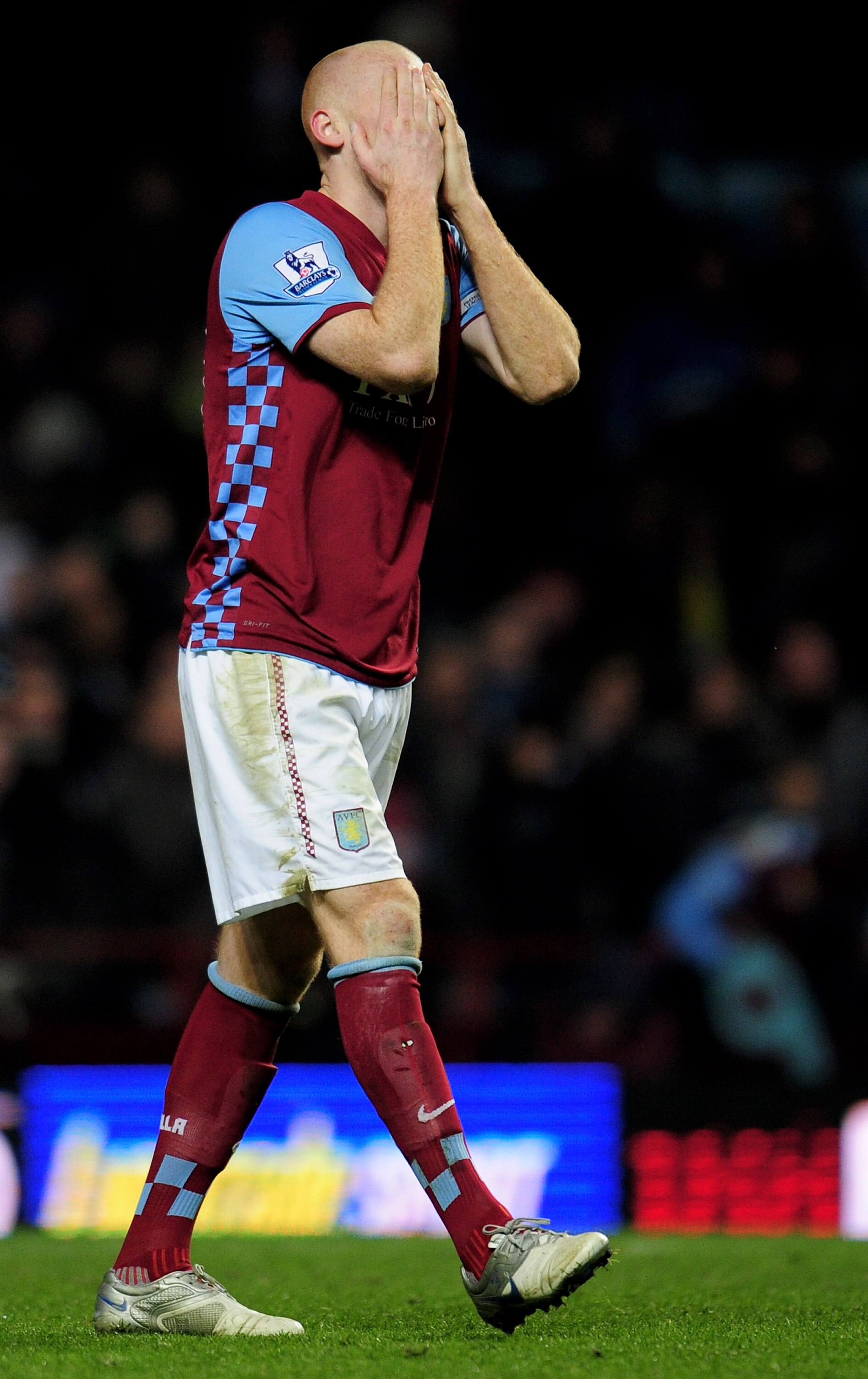 BIRMINGHAM, ENGLAND - DECEMBER 26:  James Collins of Aston Villa rues a missed chance during the Barclays Premier League match between Aston Villa and Tottenham Hotspur at Villa Park on December 26, 2010 in Birmingham, England.  (Photo by Shaun Botterill/