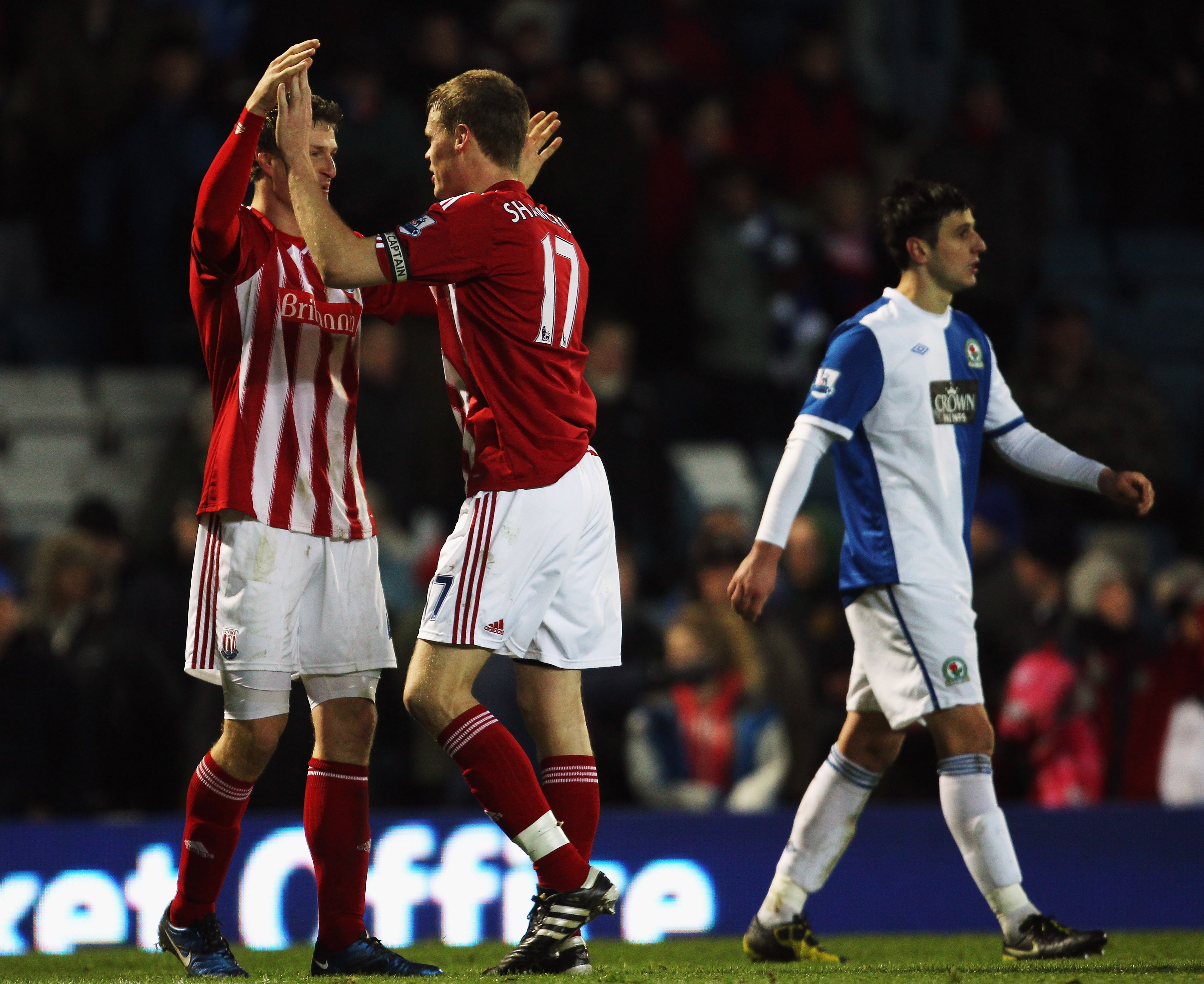 BLACKBURN, ENGLAND - DECEMBER 26:  Ryan Shawcross of Stoke City celebrates his team's goal during the Barclays Premier League match between Blackburn and Stoke City at Ewood Park on December 26, 2010 in Blackburn, England.  (Photo by Bryn Lennon/Getty Ima