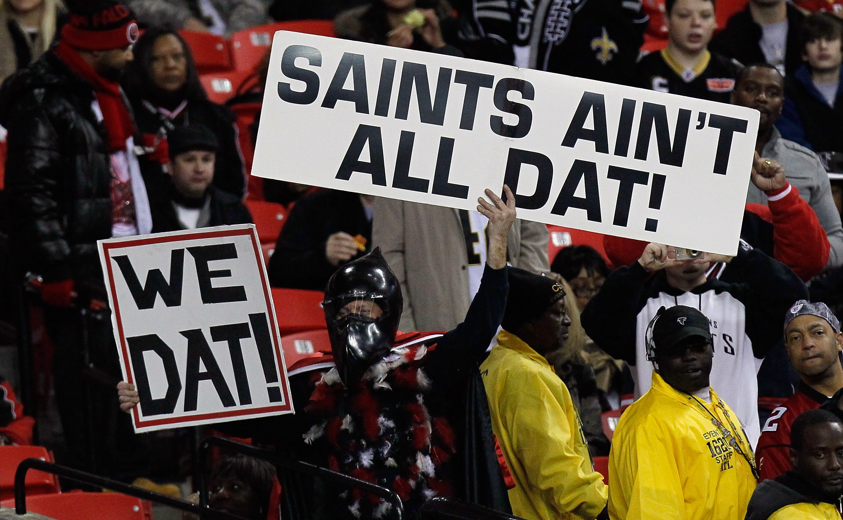ATLANTA, GA - DECEMBER 27:  An Atlanta Falcons fan watches warm-ups prior to the start of the game against the New Orleans Saints at the Georgia Dome on December 27, 2010 in Atlanta, Georgia.  (Photo by Kevin C. Cox/Getty Images)