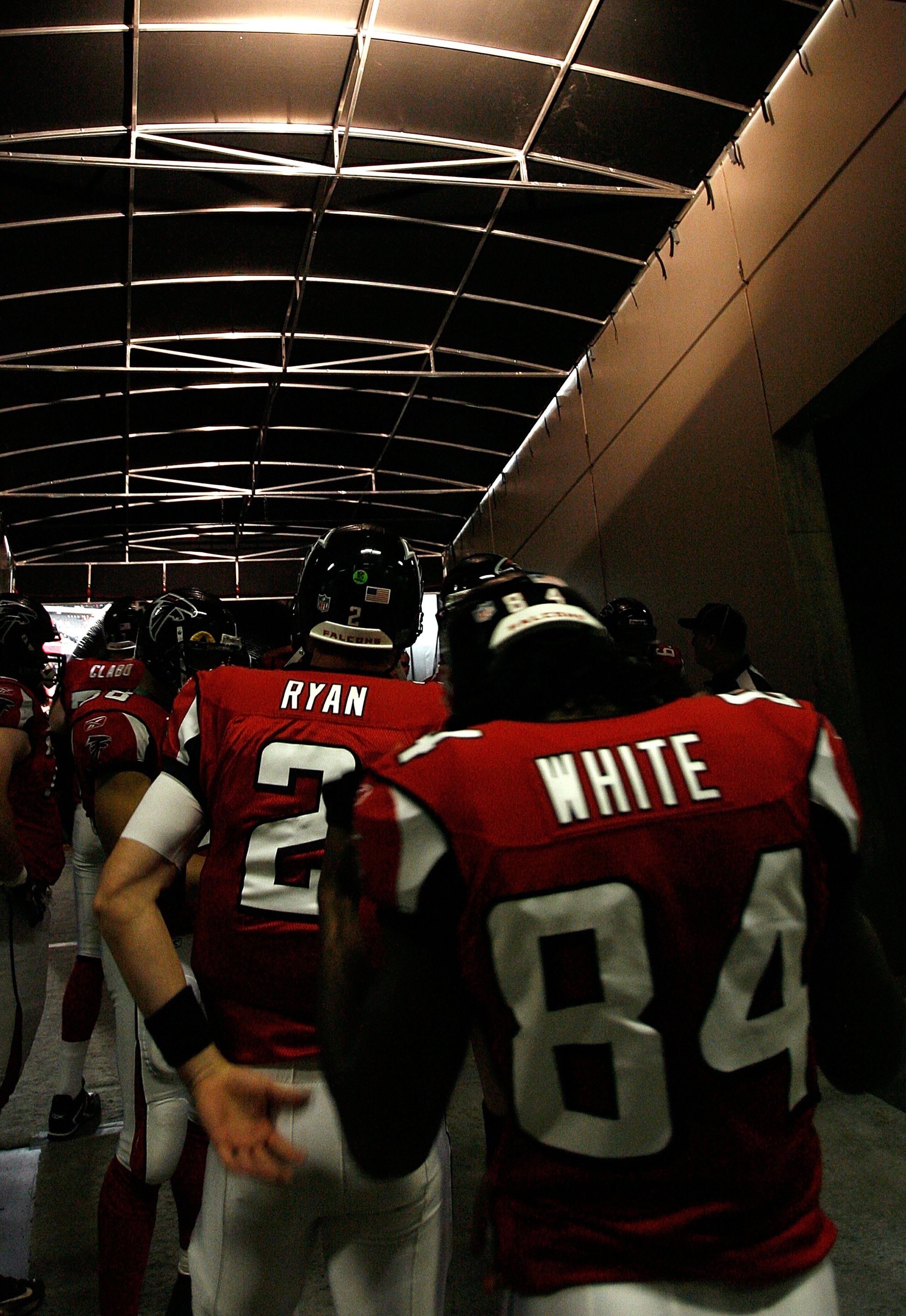 ATLANTA - DECEMBER 27:  Quarterback Matt Ryan #2 and Roddy White #84 of the Atlanta Falcons wait for player introductions before facing the Buffalo Bills at Georgia Dome on December 27, 2009 in Atlanta, Georgia.  (Photo by Kevin C. Cox/Getty Images)