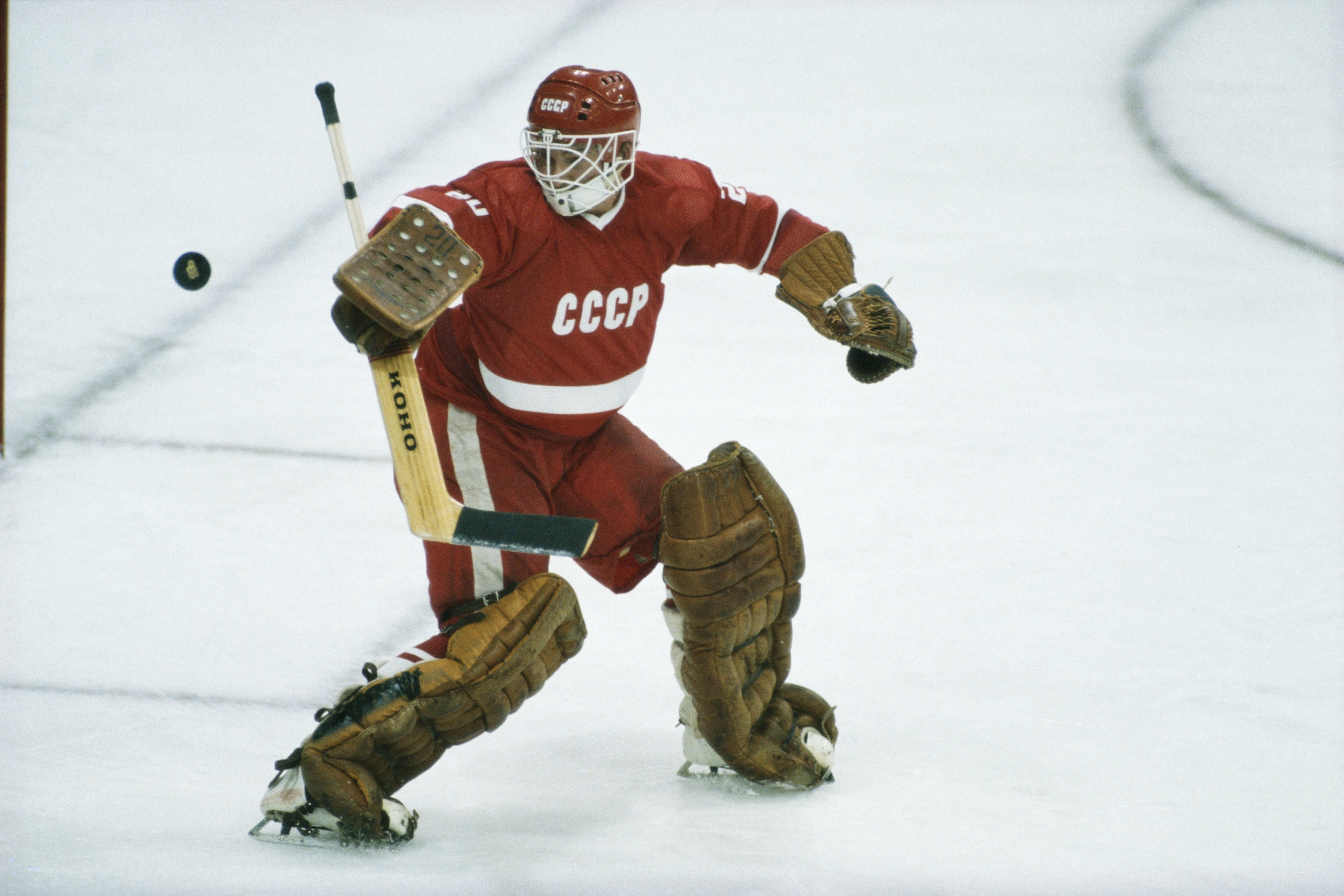 Vladislav Tretiak, goaltender for the Soviet Union in action against Sweden on 19 February 1984 at the XIV Olympic Winter Games in Sarajevo, Yugoslavia . (Photo by David Cannon/Getty Images) Vladislav Tretiak, goaltender for the Soviet Union in action against Sweden on 19 February 1984 at the XIV Olympic Winter Games in Sarajevo, Yugoslavia . (Photo by David Cannon/Getty Images)