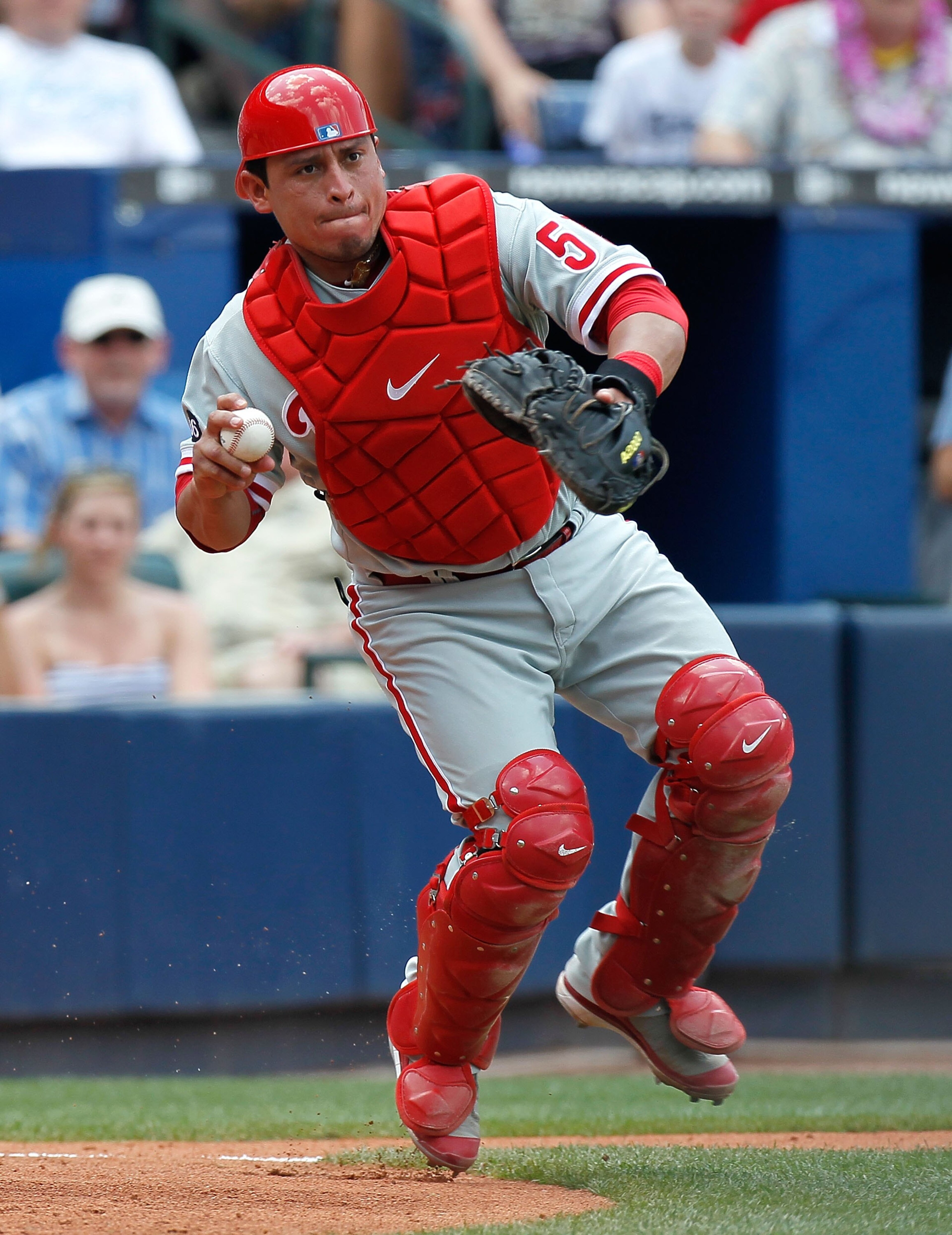 ATLANTA - MAY 31:  Carlos Ruiz #51 of the Philadelphia Phillies against the Atlanta Braves at Turner Field on May 31, 2010 in Atlanta, Georgia.  (Photo by Kevin C. Cox/Getty Images)